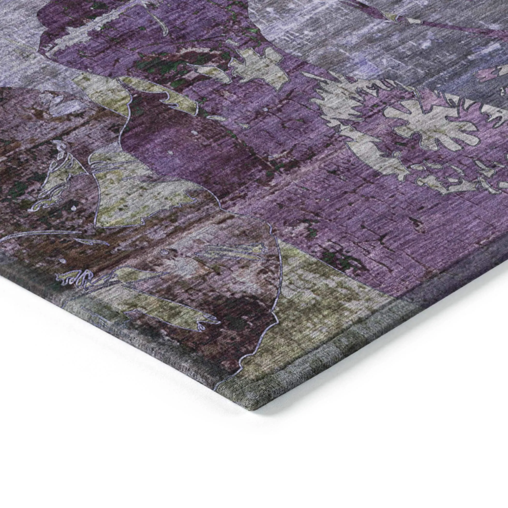 Machine Washable Indoor/ Outdoor Abstract Leaves Chantille Rug