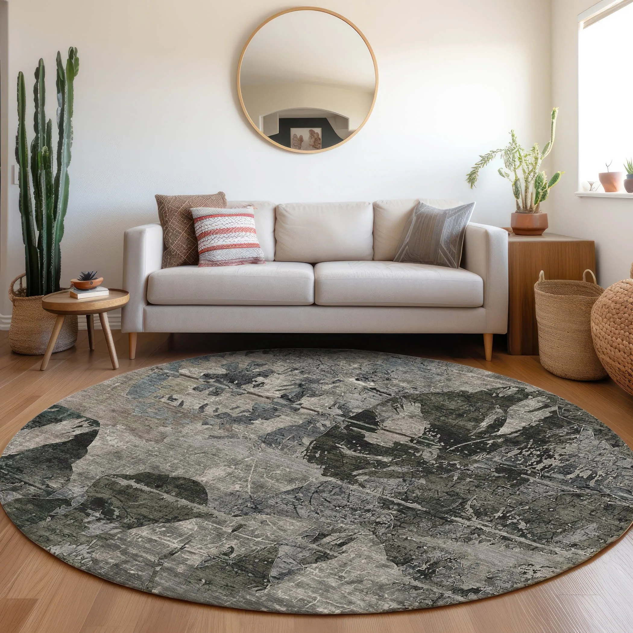 Machine Washable Indoor/ Outdoor Abstract Leaves Chantille Rug