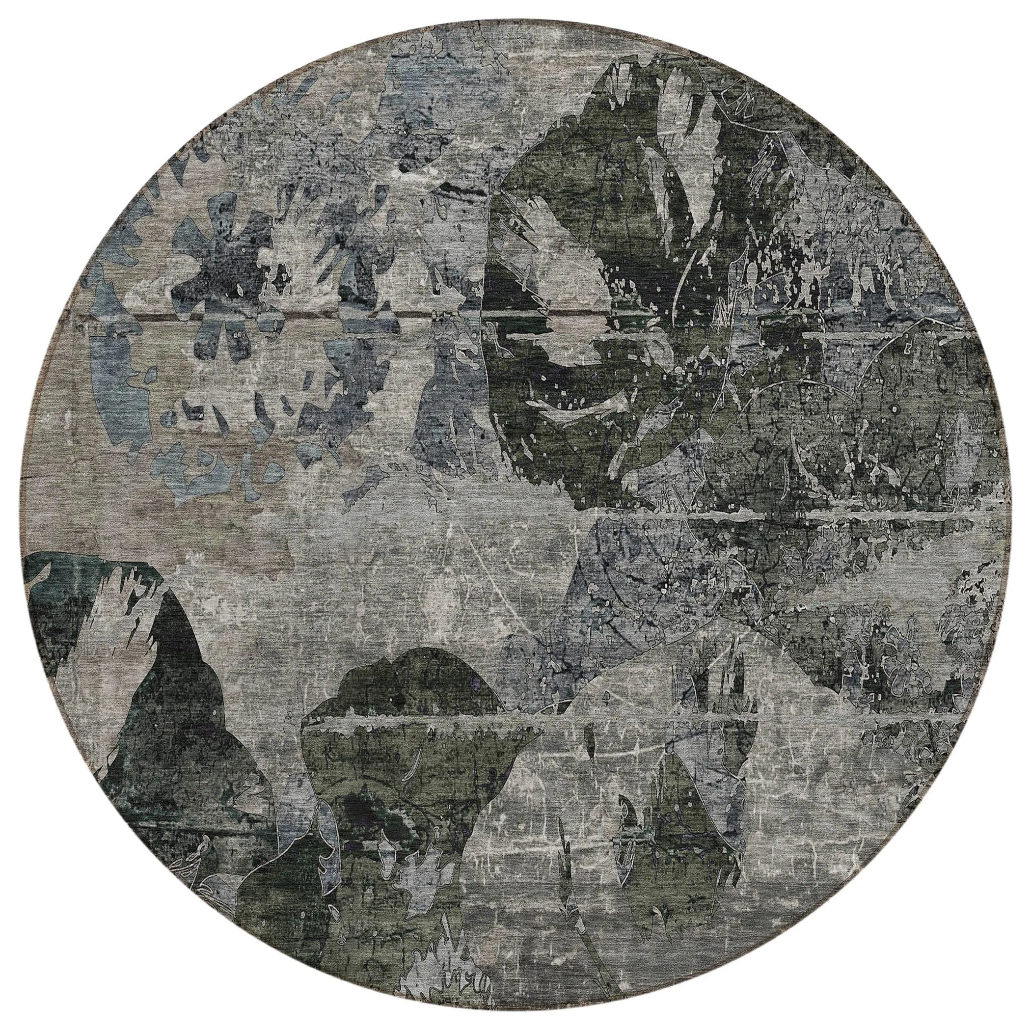 Machine Washable Indoor/ Outdoor Abstract Leaves Chantille Rug