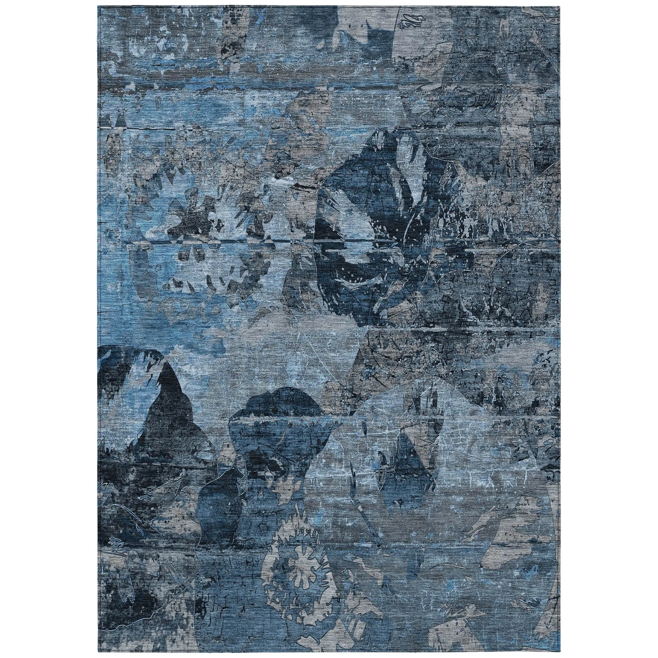 Machine Washable Indoor/ Outdoor Abstract Leaves Chantille Rug