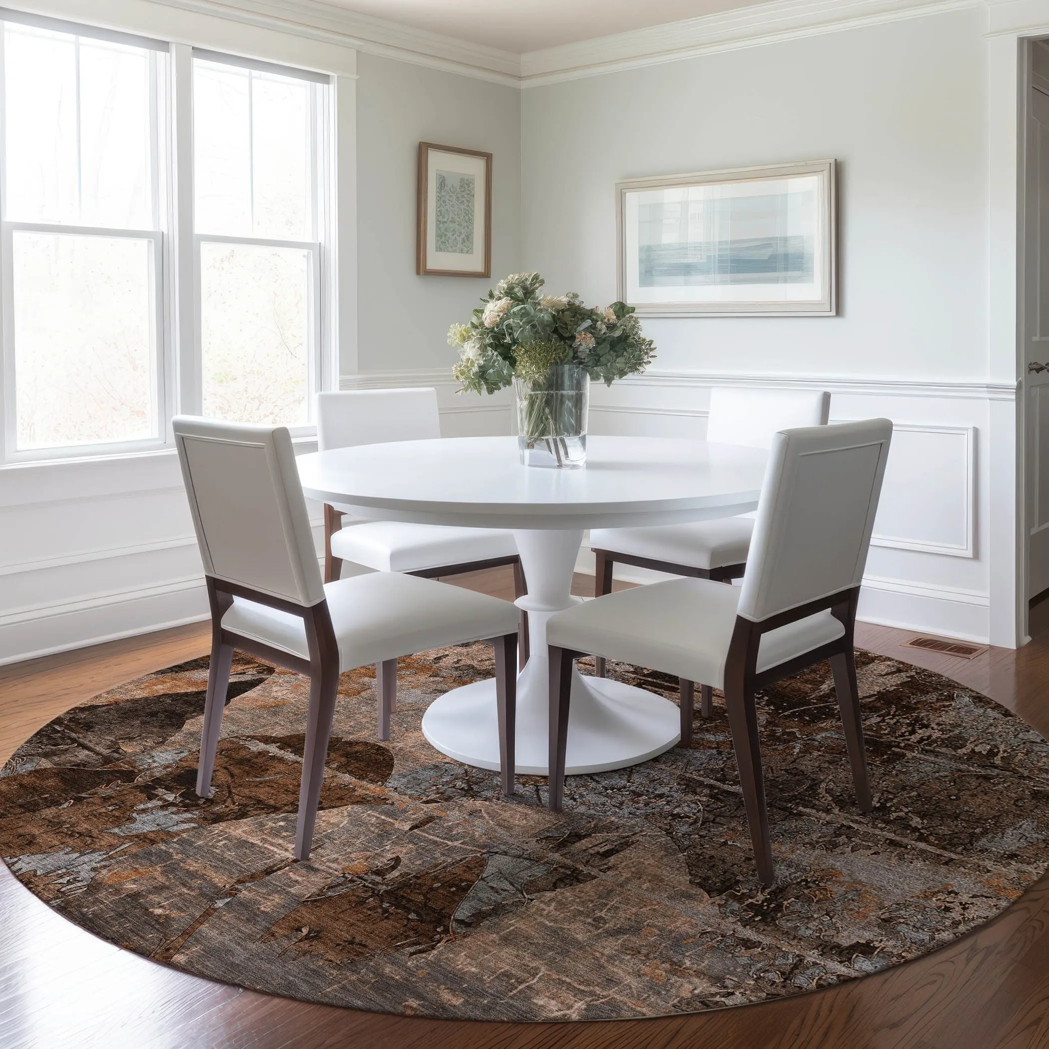 Machine Washable Indoor/ Outdoor Abstract Leaves Chantille Rug