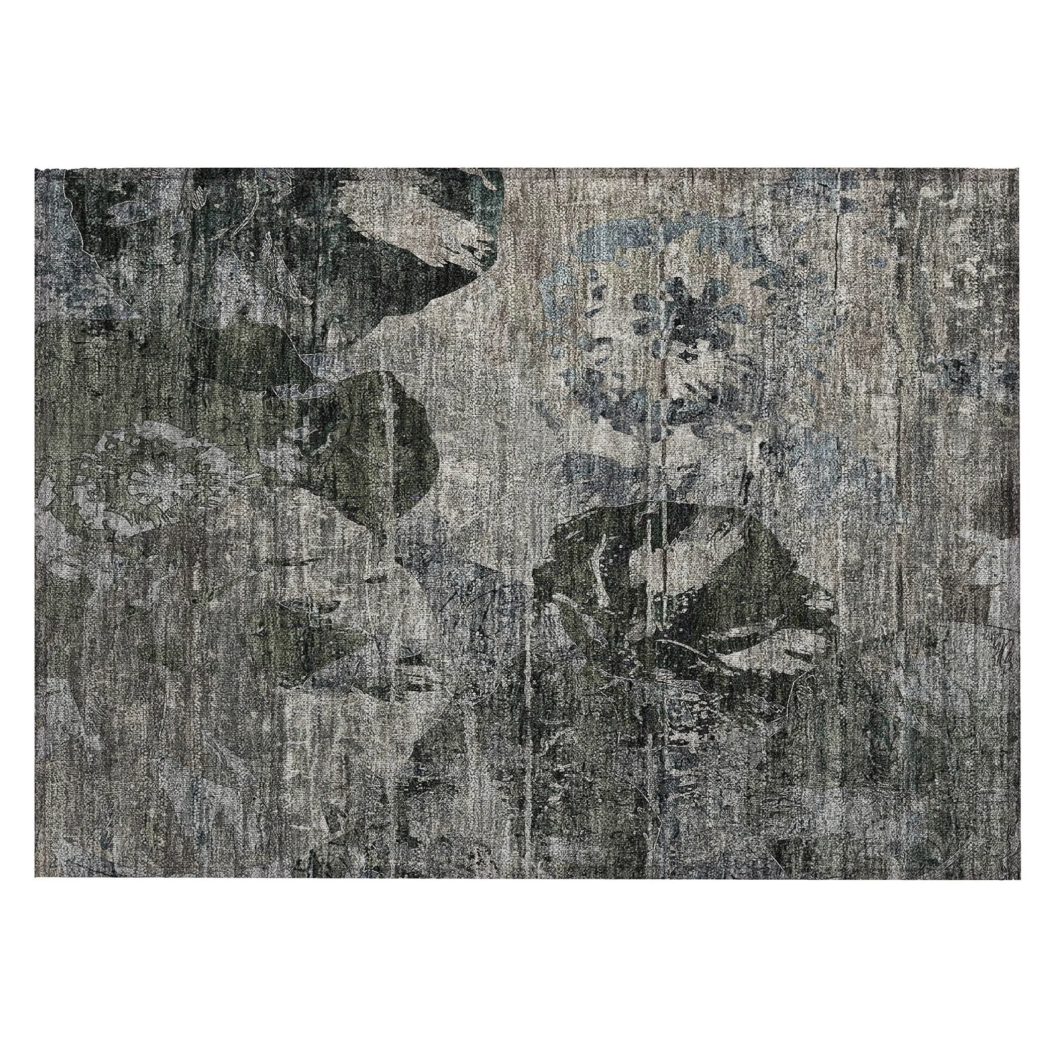 Machine Washable Indoor/ Outdoor Abstract Leaves Chantille Rug