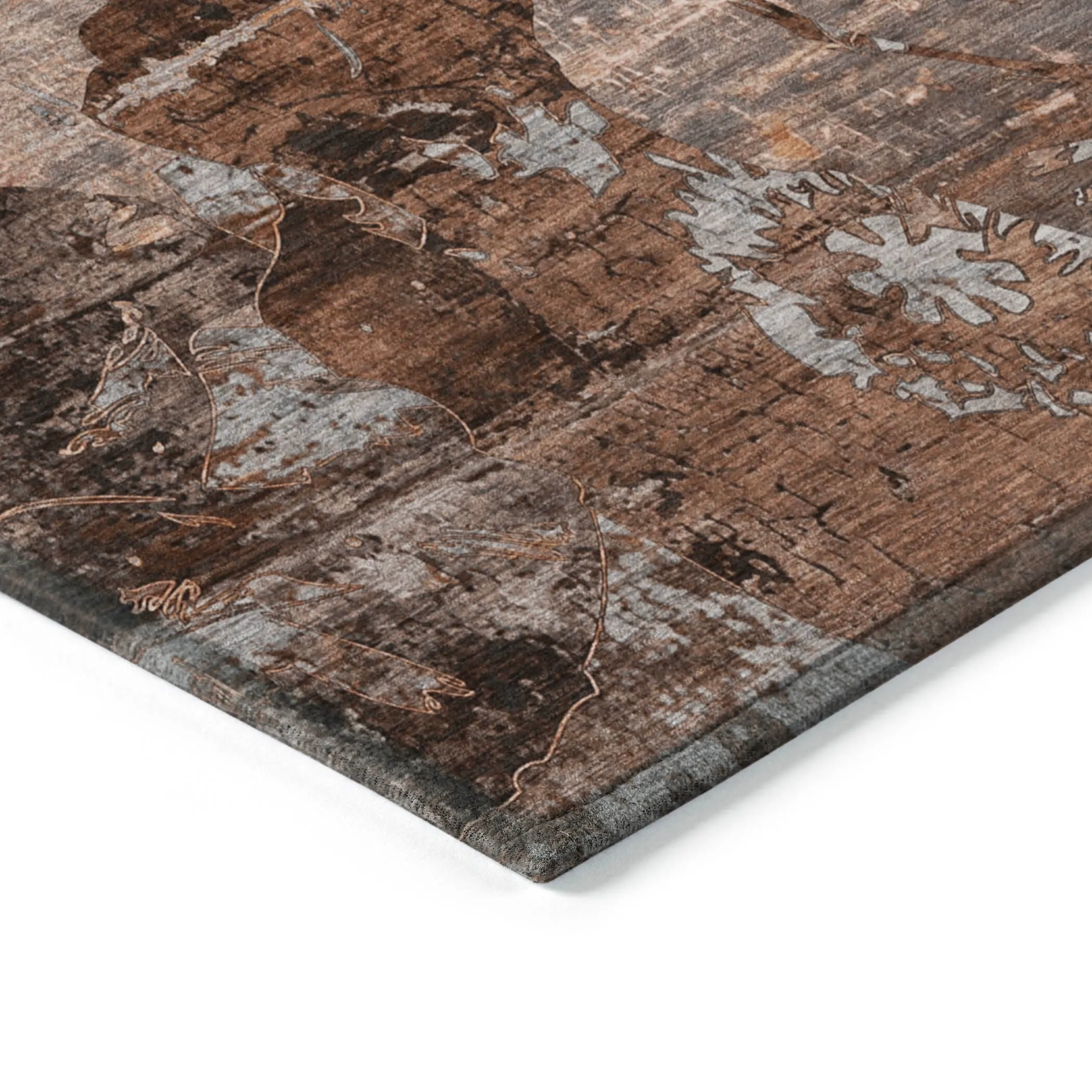 Machine Washable Indoor/ Outdoor Abstract Leaves Chantille Rug