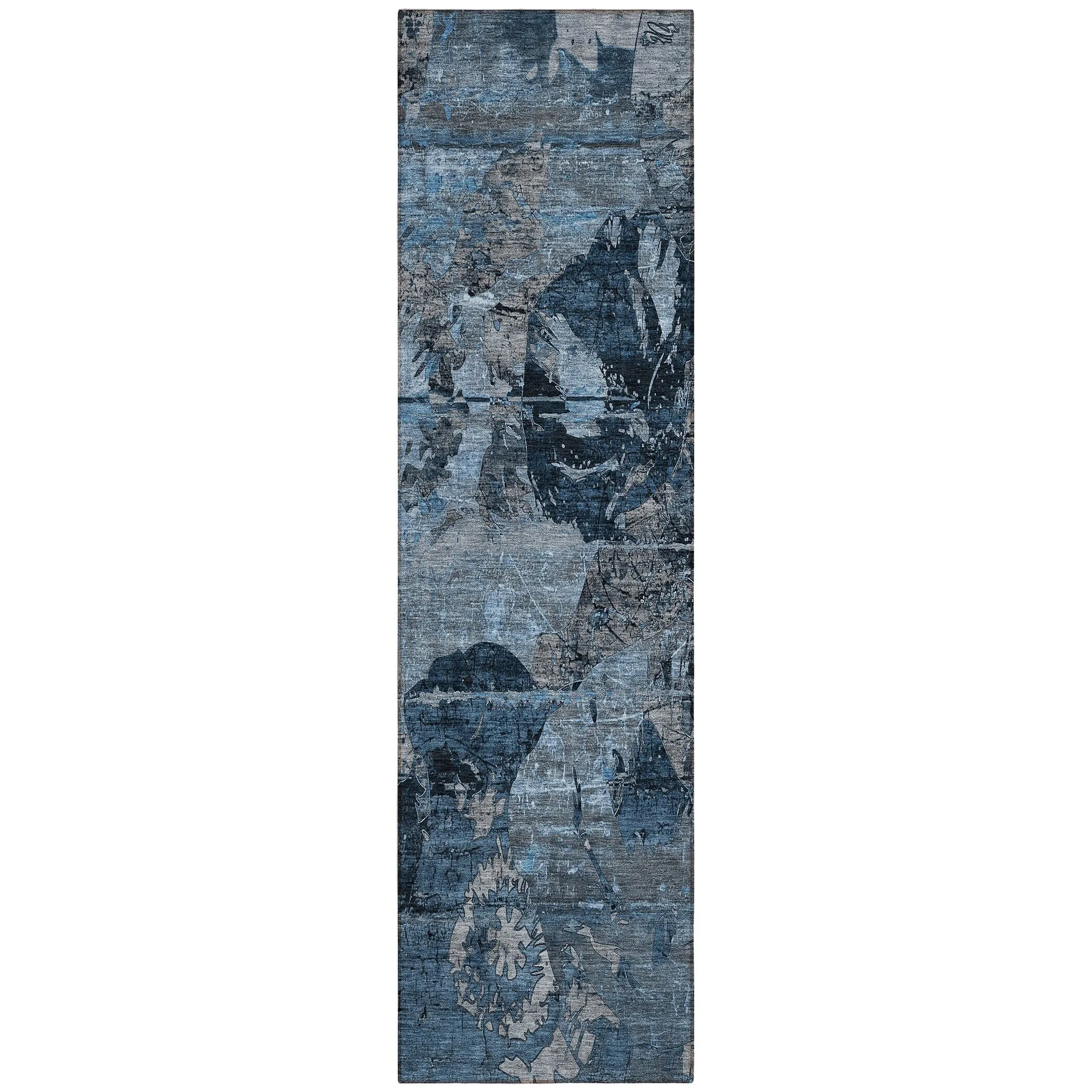 Machine Washable Indoor/ Outdoor Abstract Leaves Chantille Rug