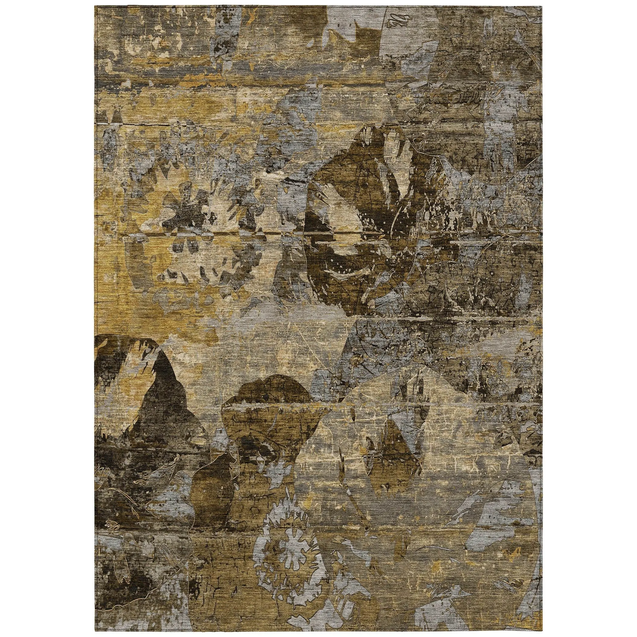 Machine Washable Indoor/ Outdoor Abstract Leaves Chantille Rug