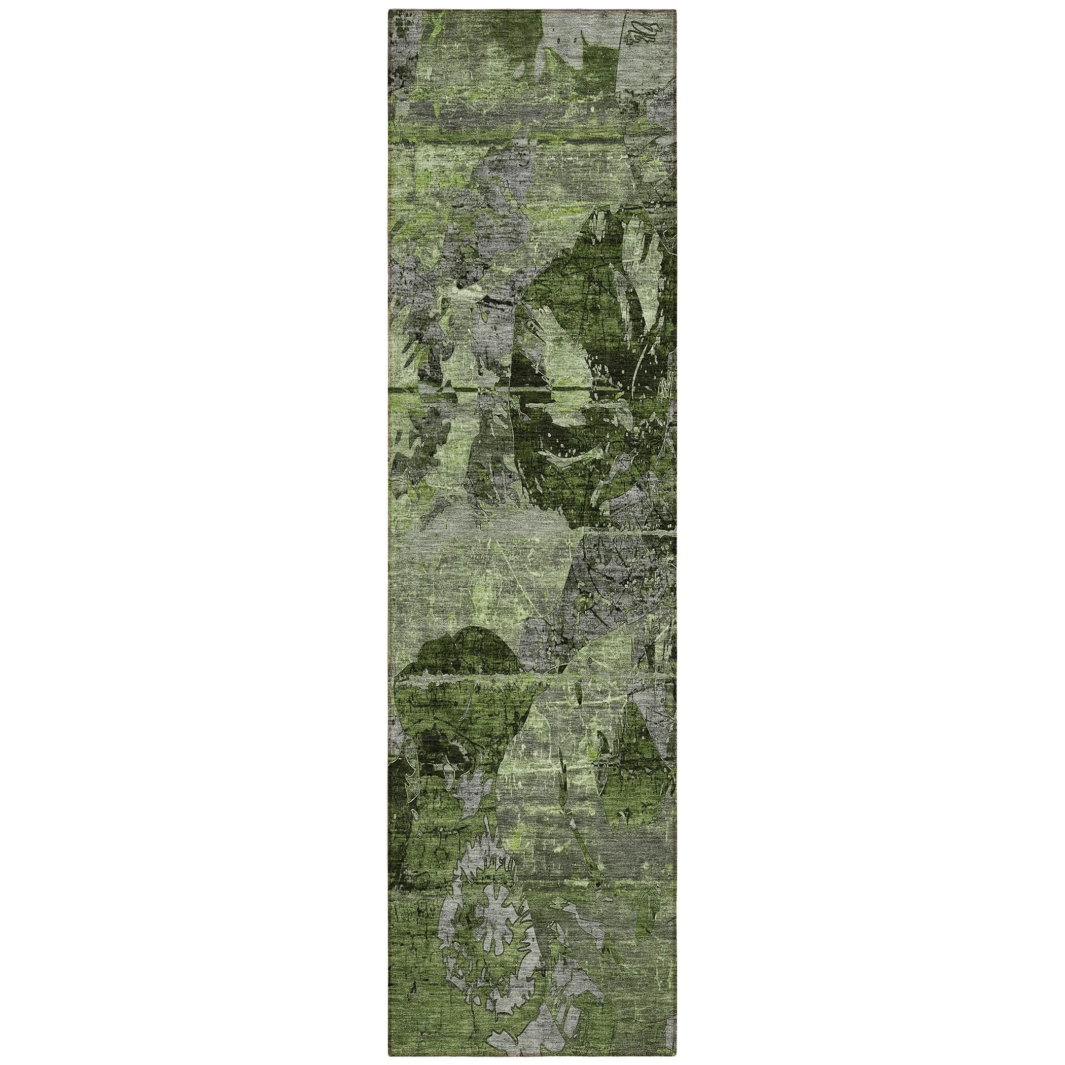 Machine Washable Indoor/ Outdoor Abstract Leaves Chantille Rug