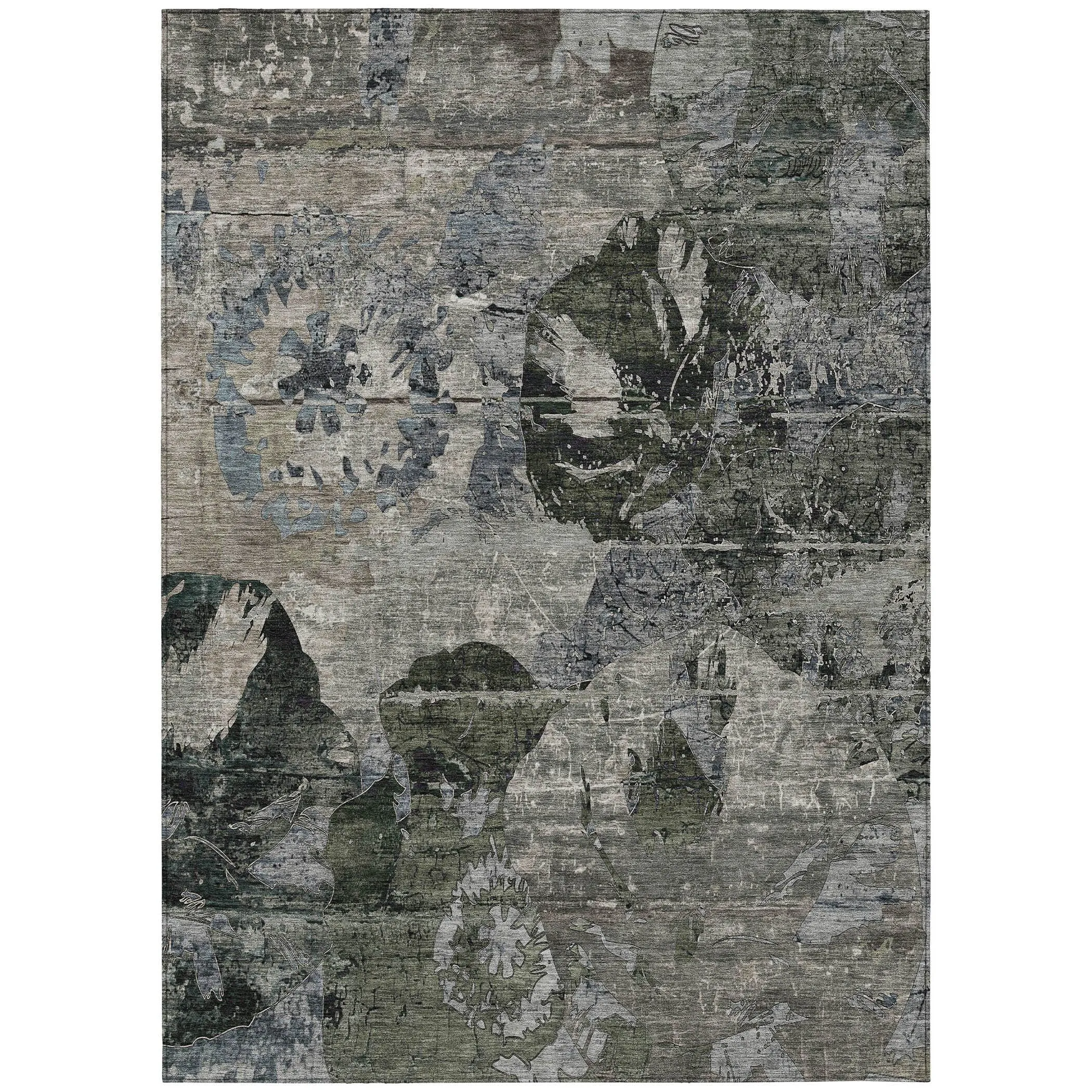 Machine Washable Indoor/ Outdoor Abstract Leaves Chantille Rug