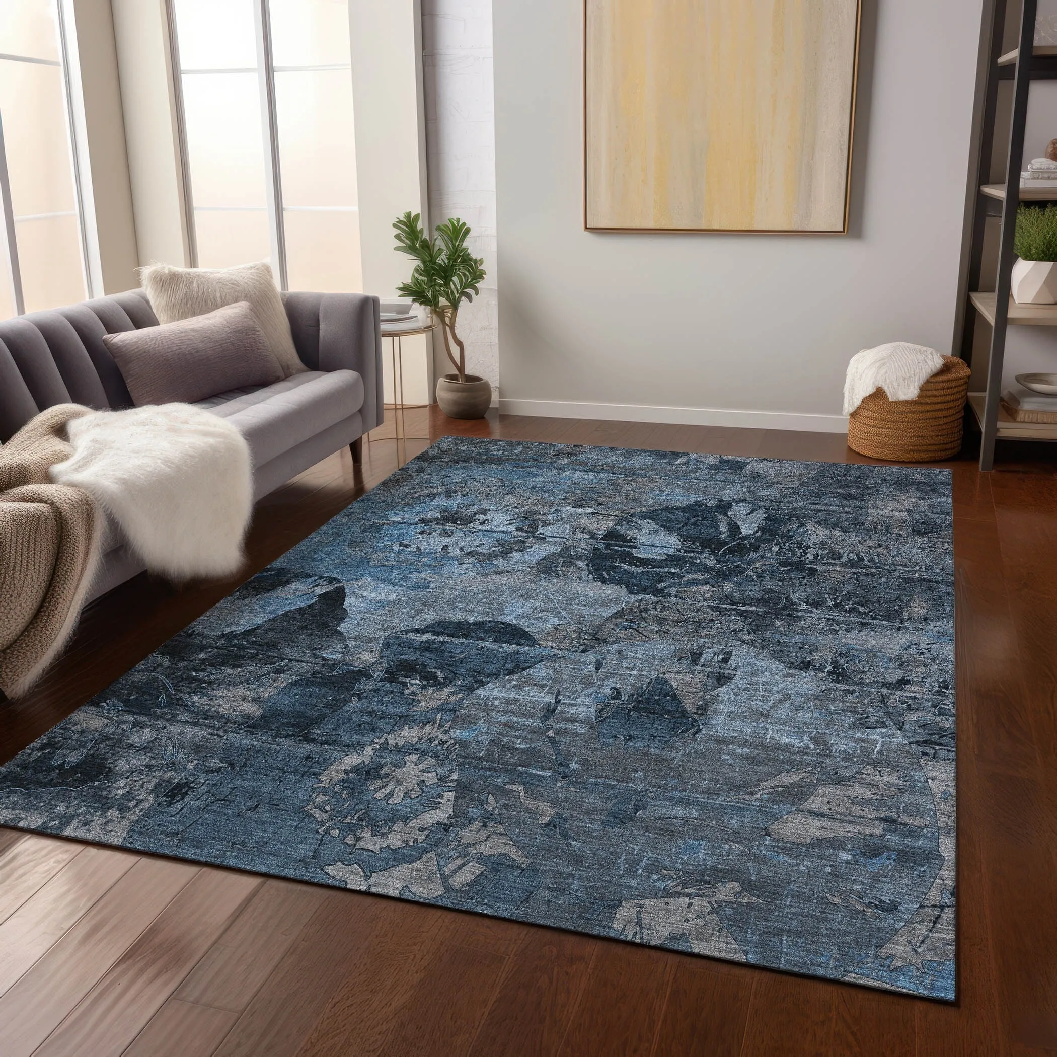 Machine Washable Indoor/ Outdoor Abstract Leaves Chantille Rug
