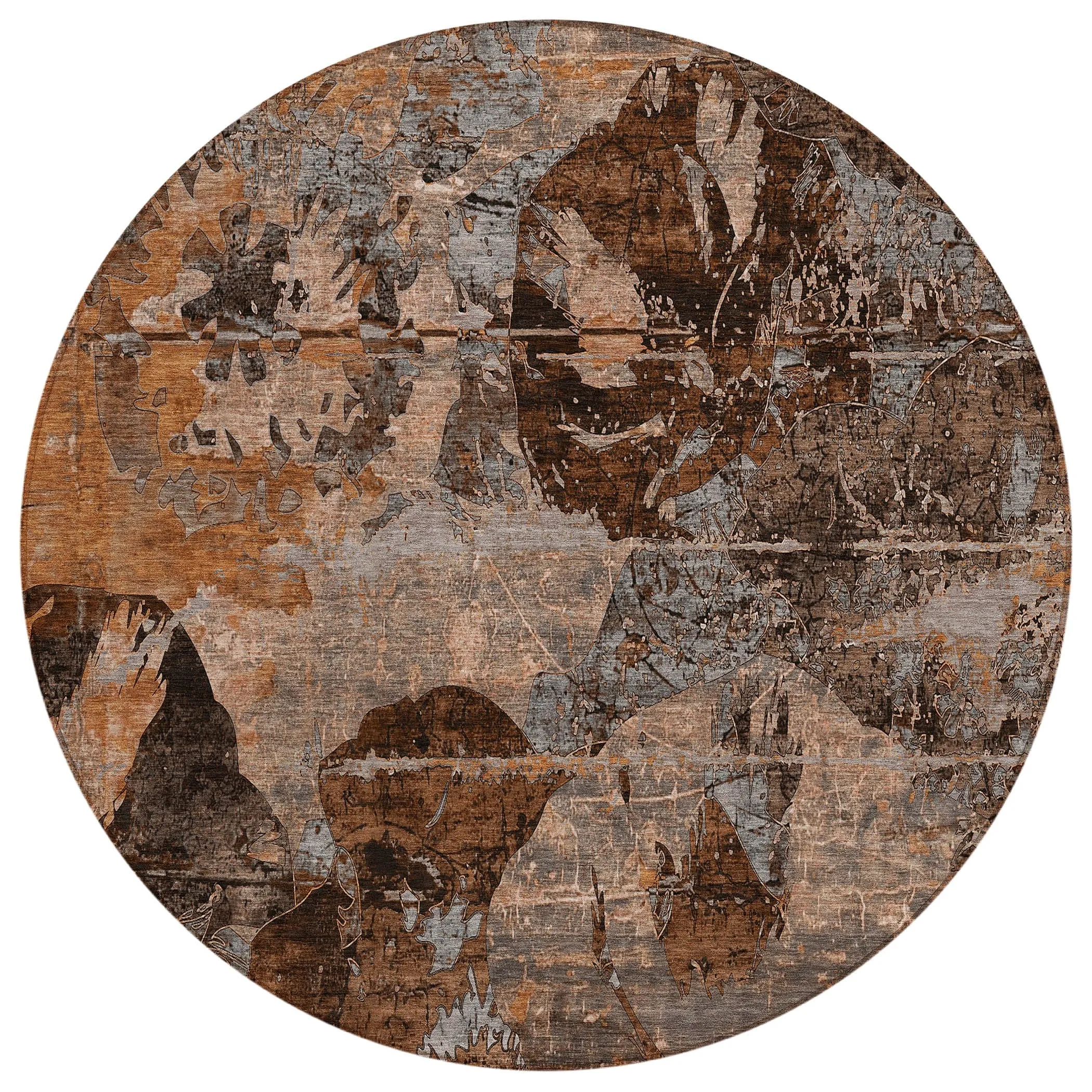 Machine Washable Indoor/ Outdoor Abstract Leaves Chantille Rug