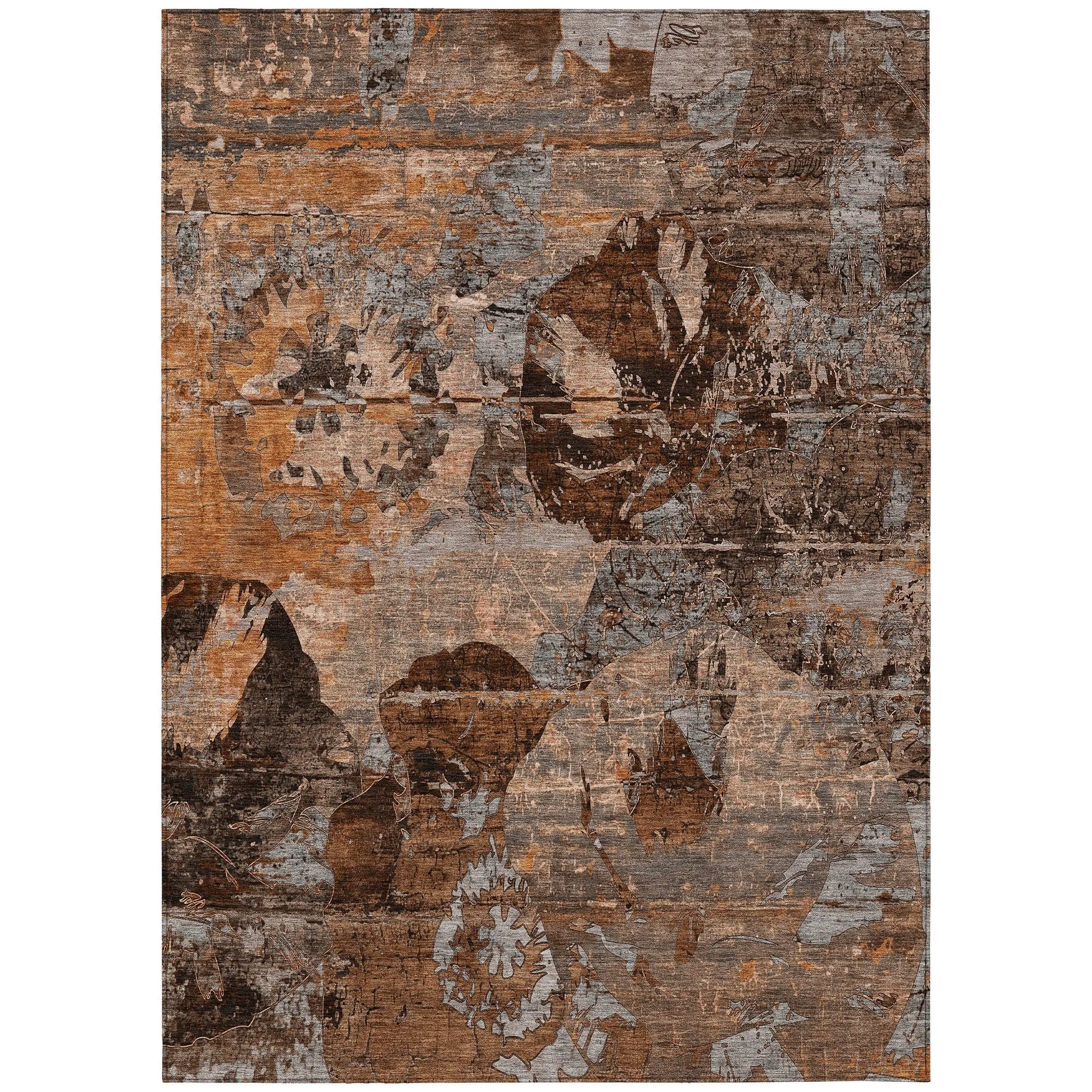 Machine Washable Indoor/ Outdoor Abstract Leaves Chantille Rug