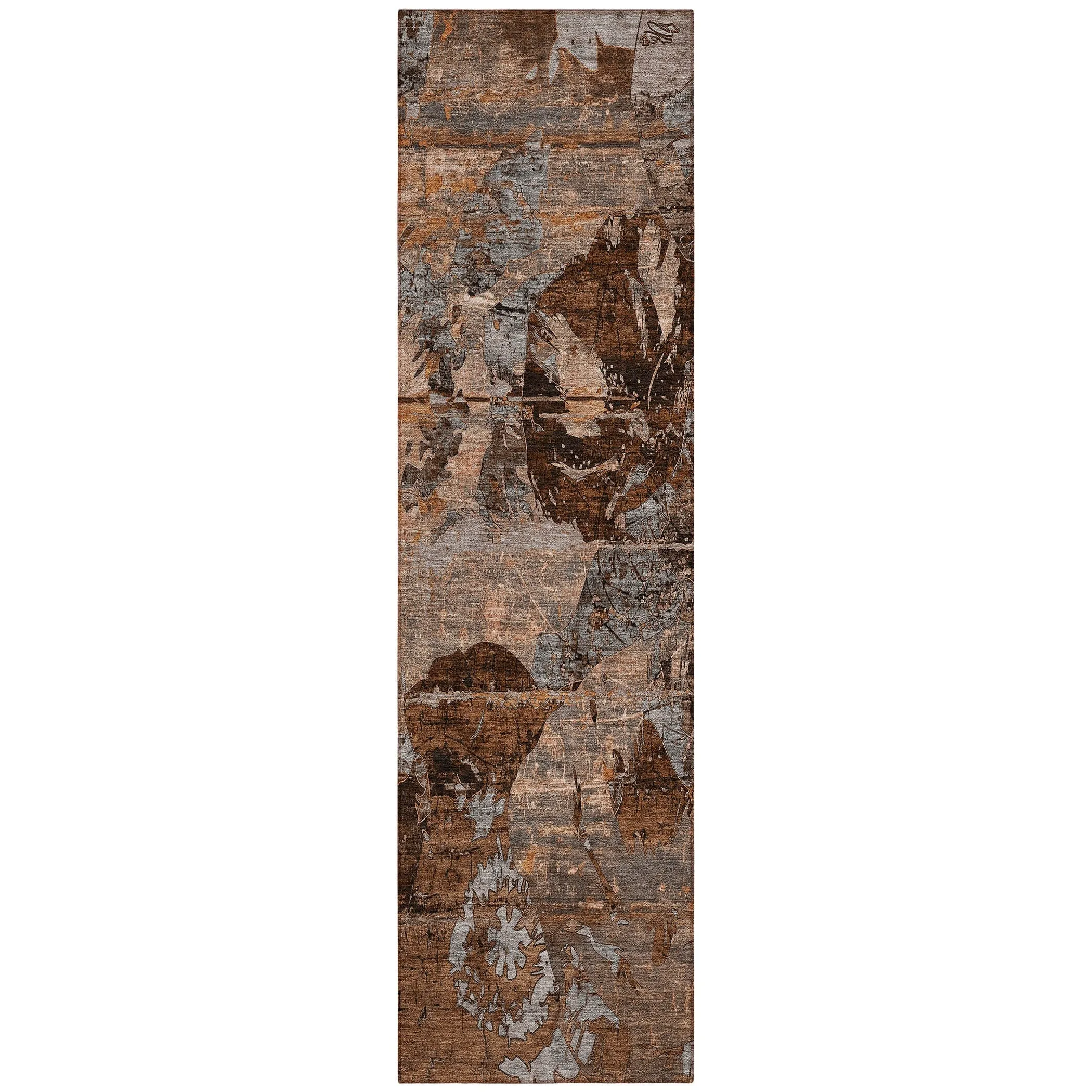 Machine Washable Indoor/ Outdoor Abstract Leaves Chantille Rug