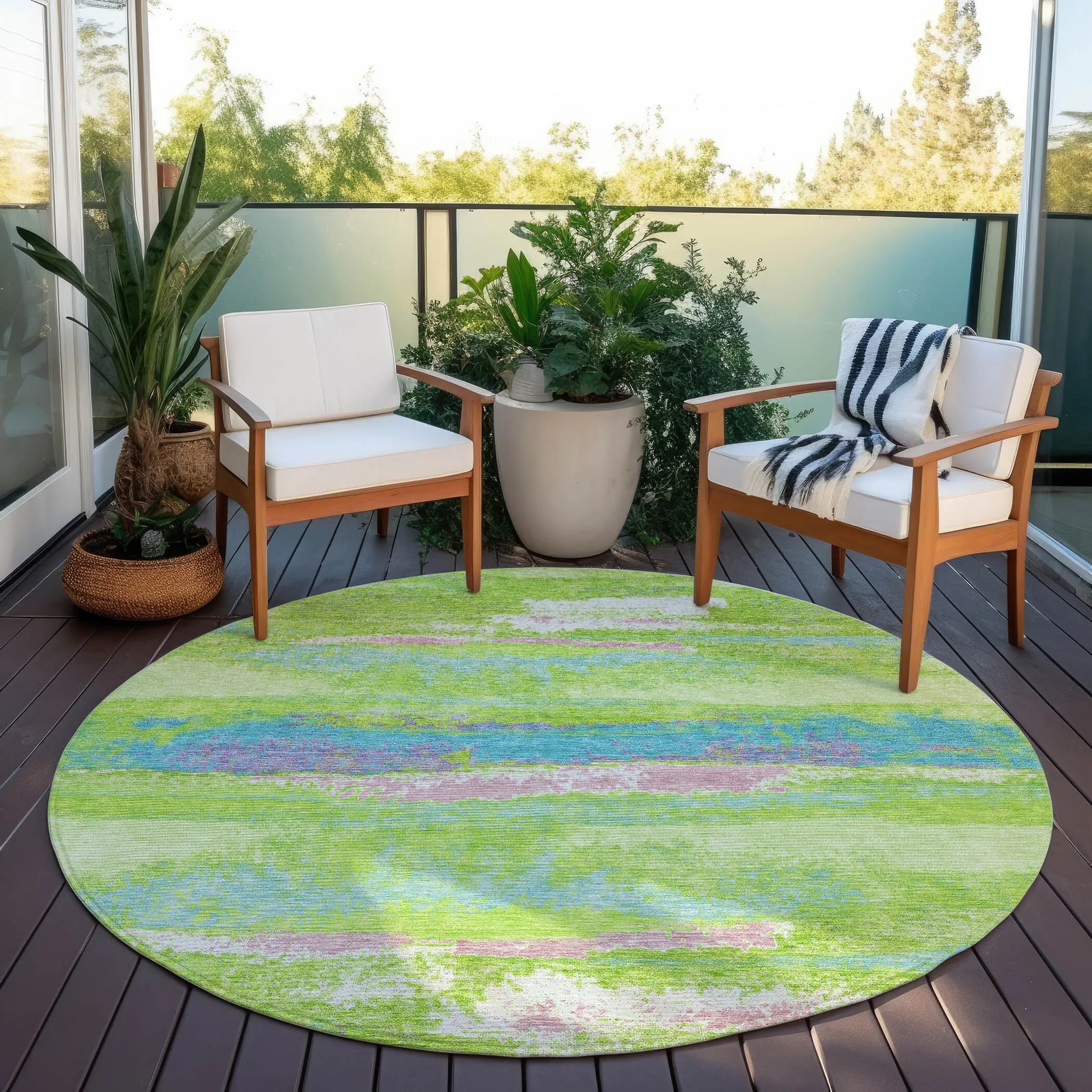 Machine Washable Indoor/ Outdoor Abstract Modern Chantille Rug