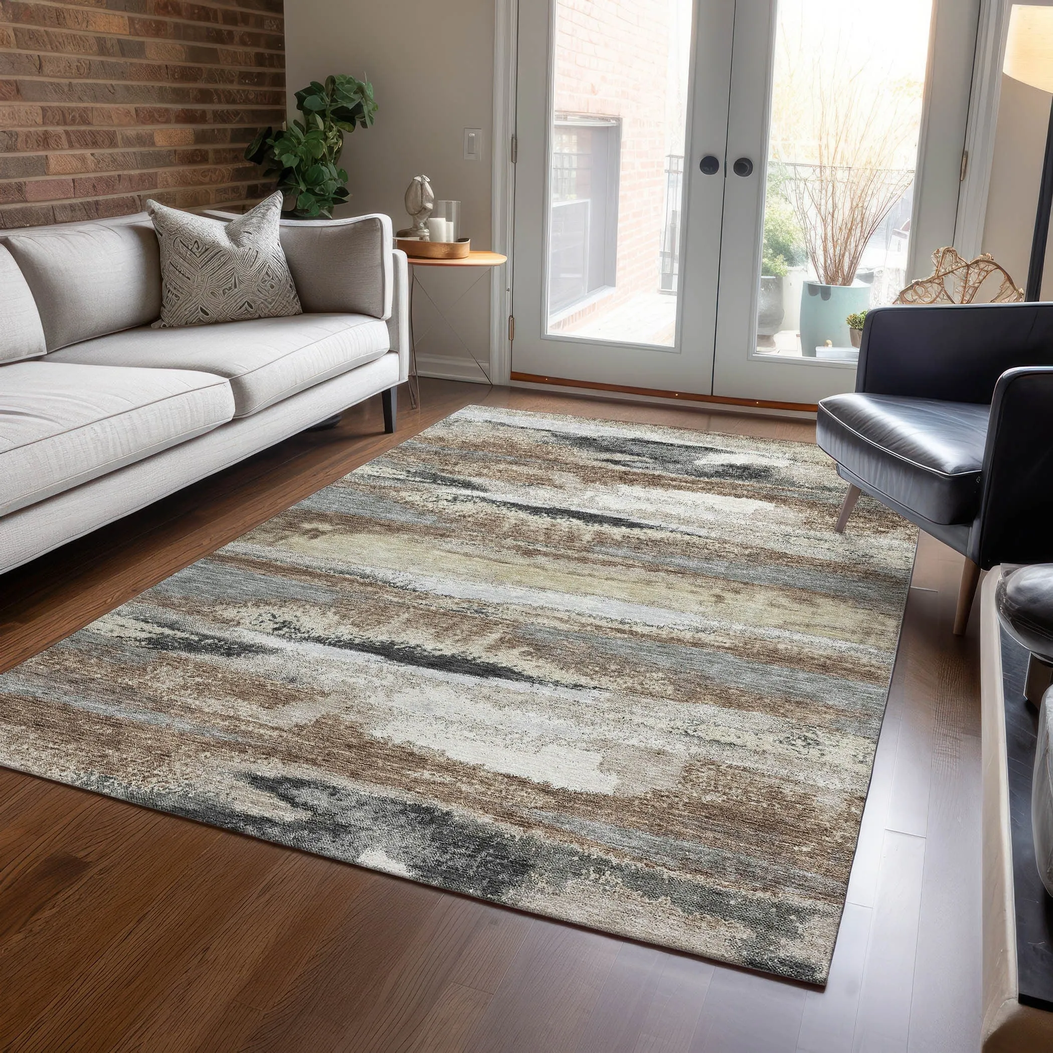 Machine Washable Indoor/ Outdoor Abstract Modern Chantille Rug