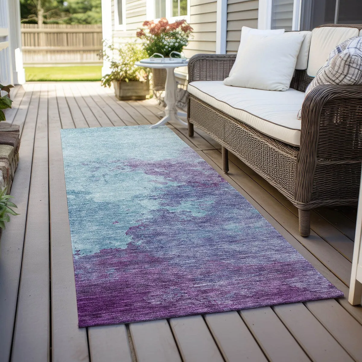 Machine Washable Indoor/ Outdoor Abstract Modern Chantille Rug