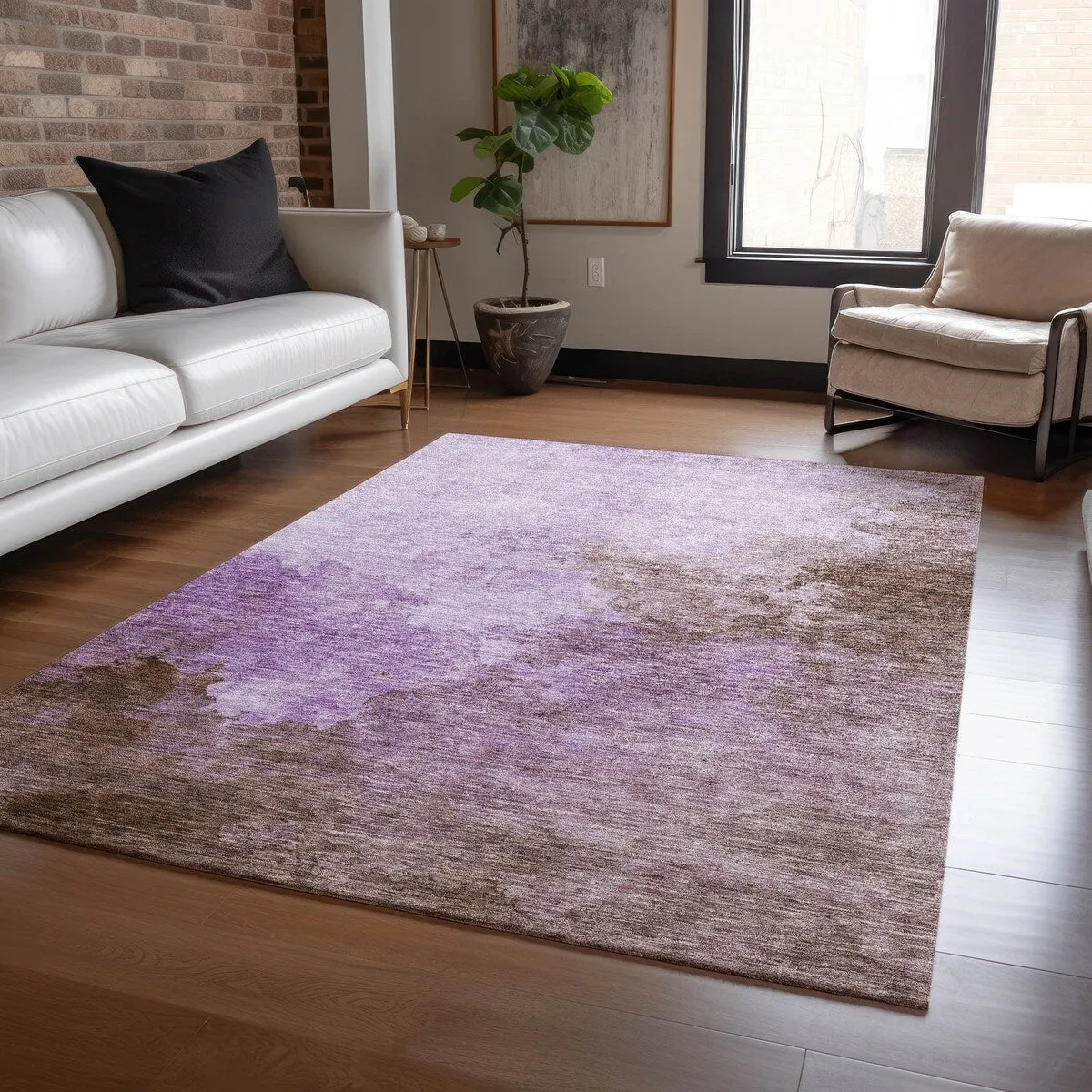 Machine Washable Indoor/ Outdoor Abstract Modern Chantille Rug