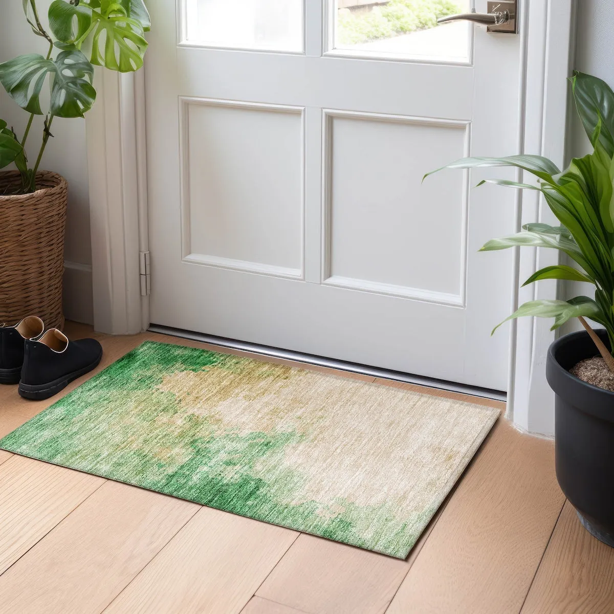 Machine Washable Indoor/ Outdoor Abstract Modern Chantille Rug