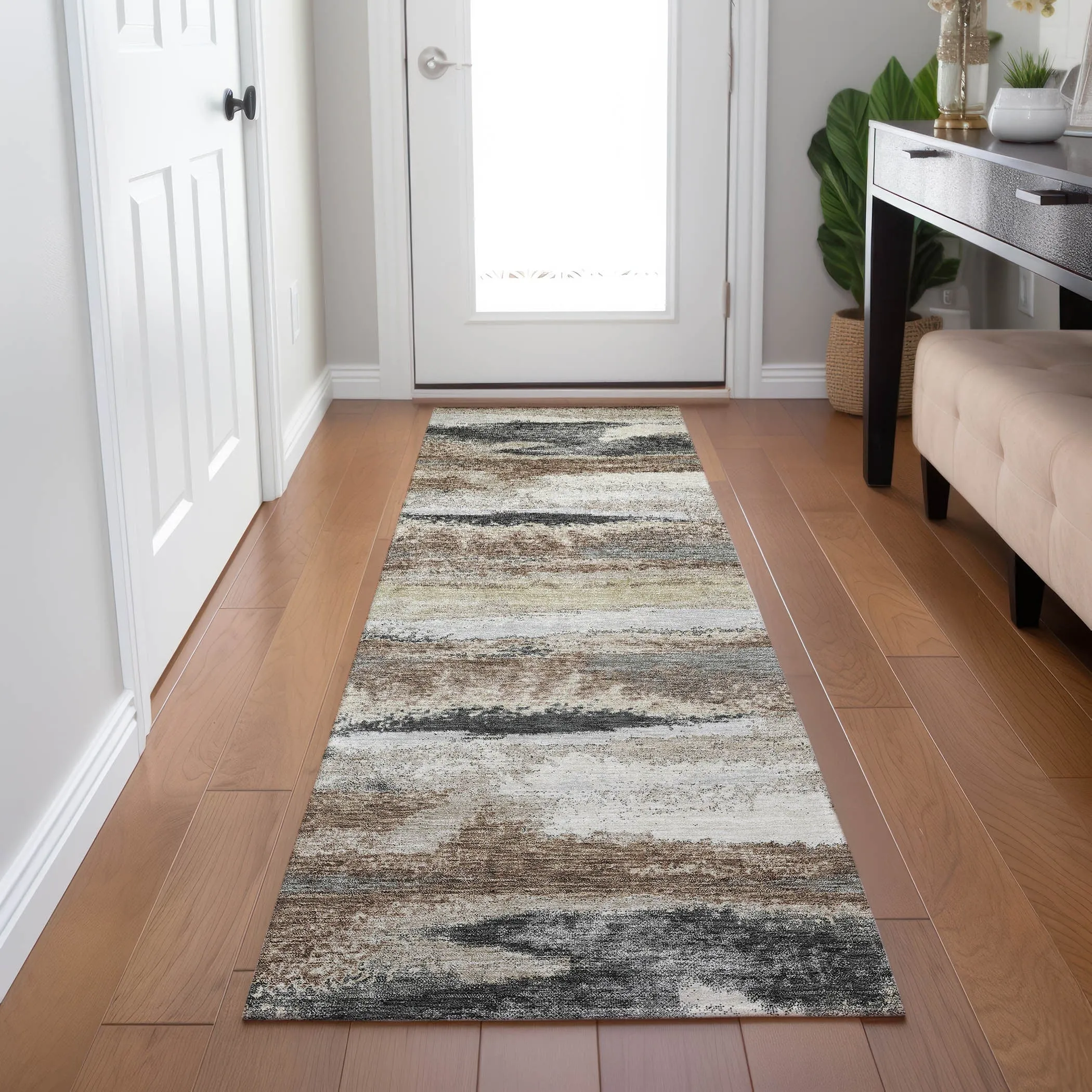 Machine Washable Indoor/ Outdoor Abstract Modern Chantille Rug