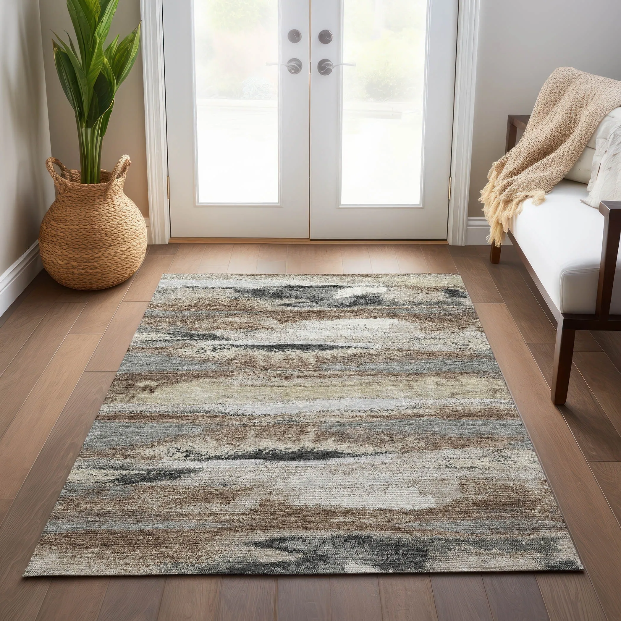 Machine Washable Indoor/ Outdoor Abstract Modern Chantille Rug