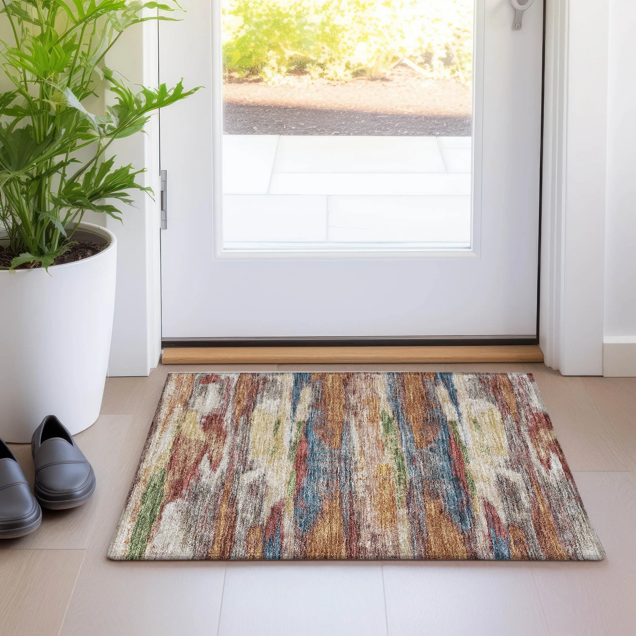 Machine Washable Indoor/ Outdoor Abstract Modern Chantille Rug