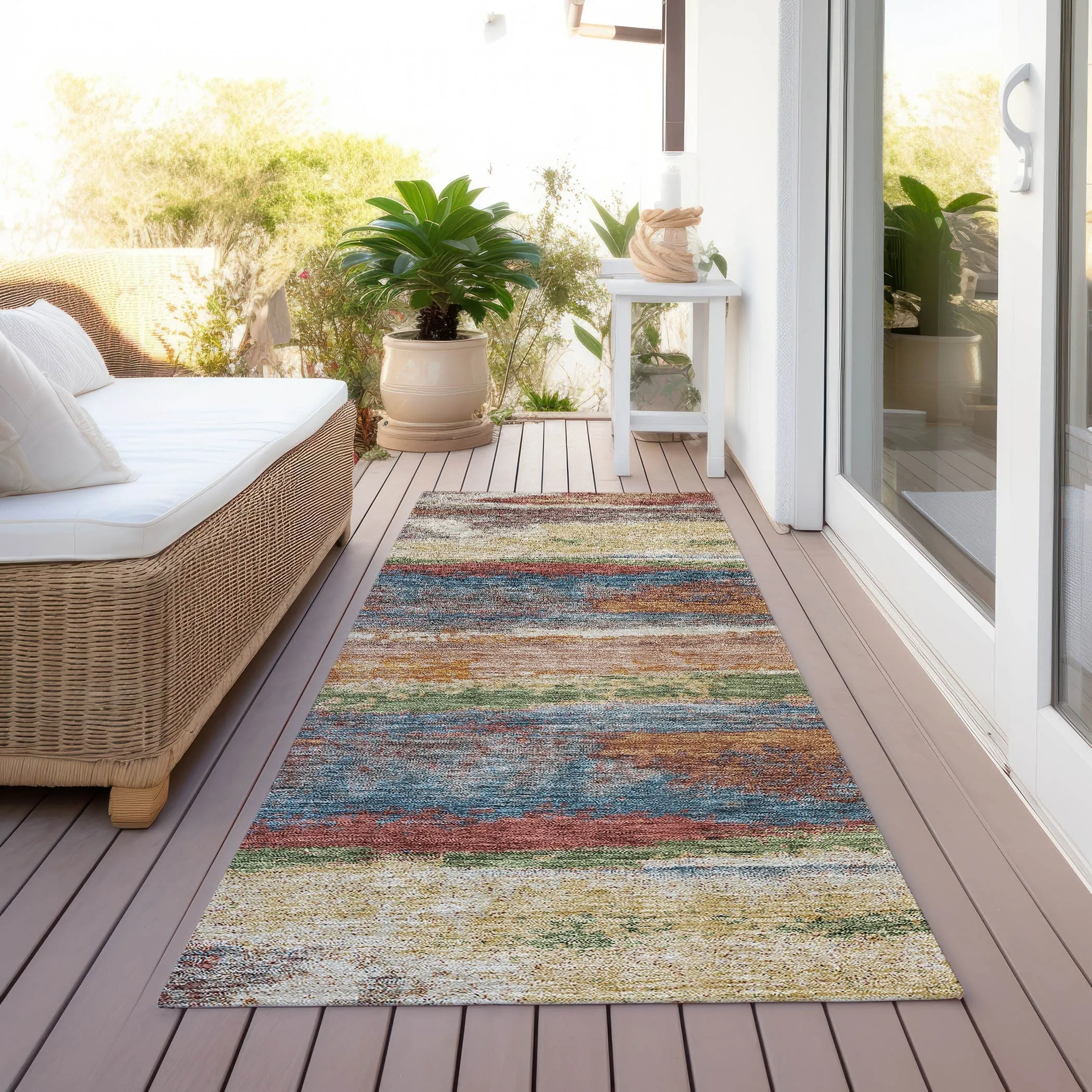 Machine Washable Indoor/ Outdoor Abstract Modern Chantille Rug