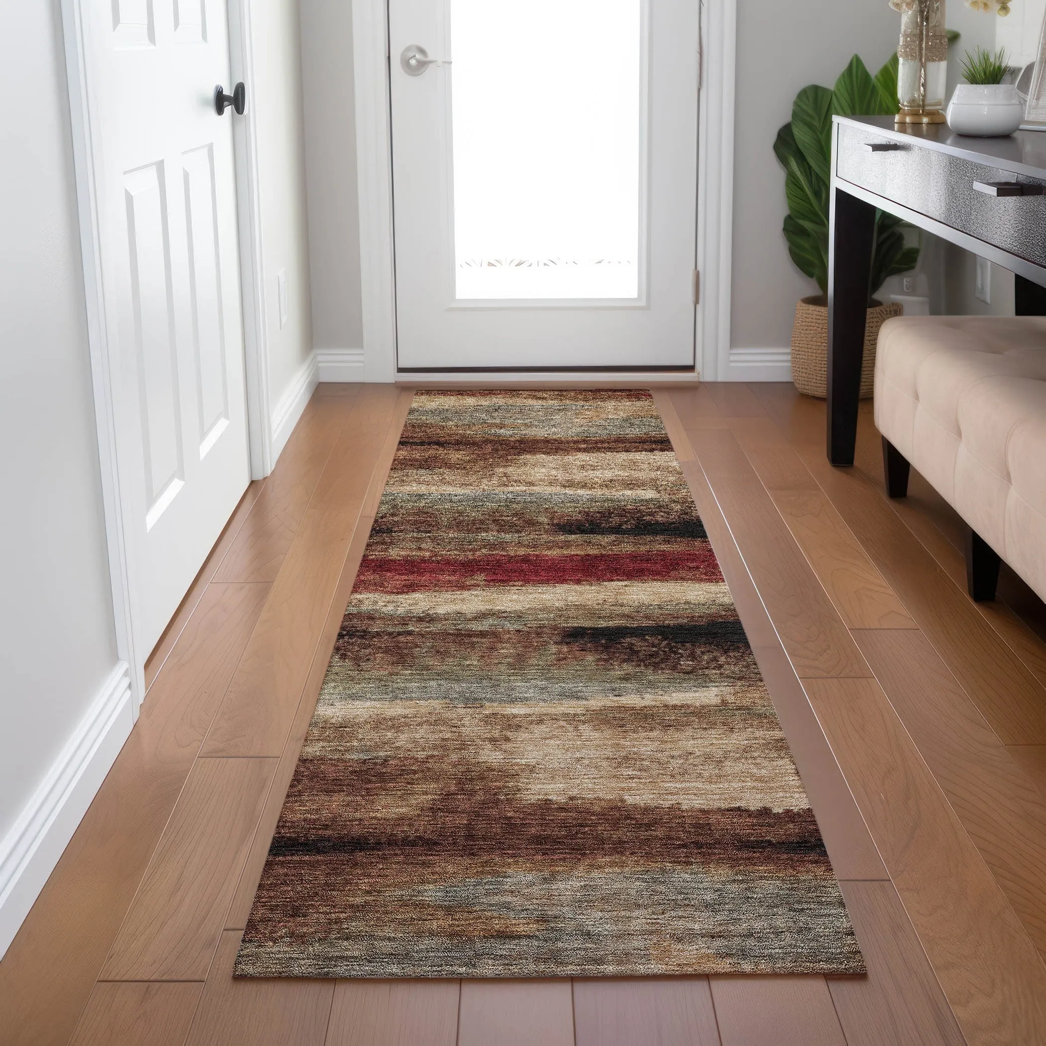 Machine Washable Indoor/ Outdoor Abstract Modern Chantille Rug