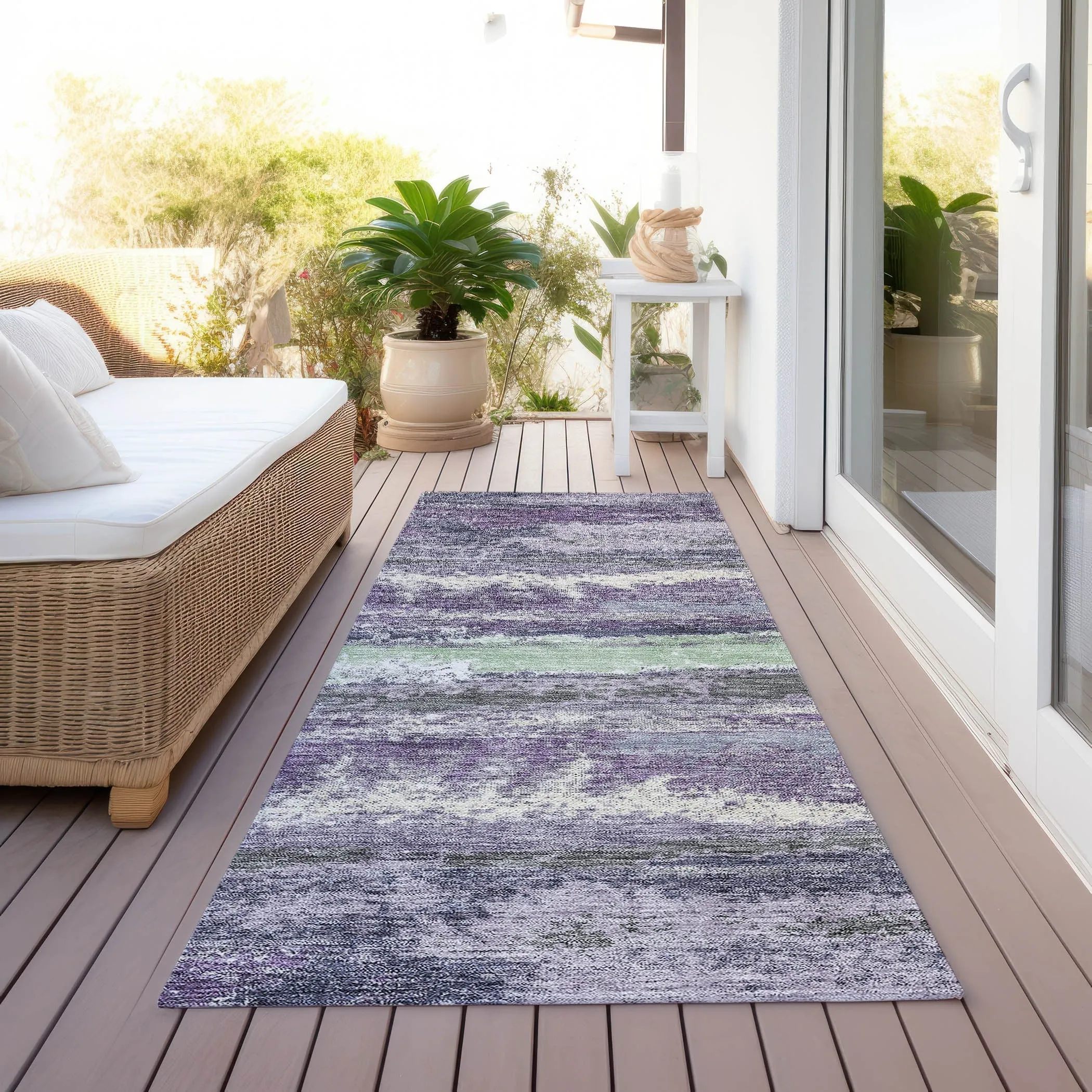 Machine Washable Indoor/ Outdoor Abstract Modern Chantille Rug