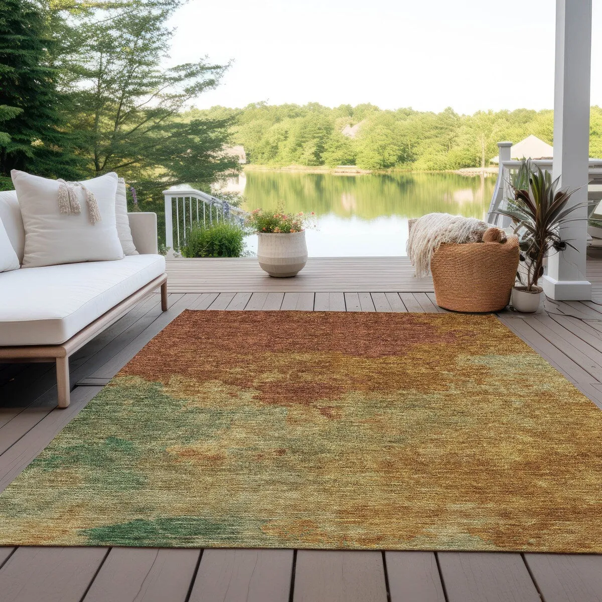 Machine Washable Indoor/ Outdoor Abstract Modern Chantille Rug