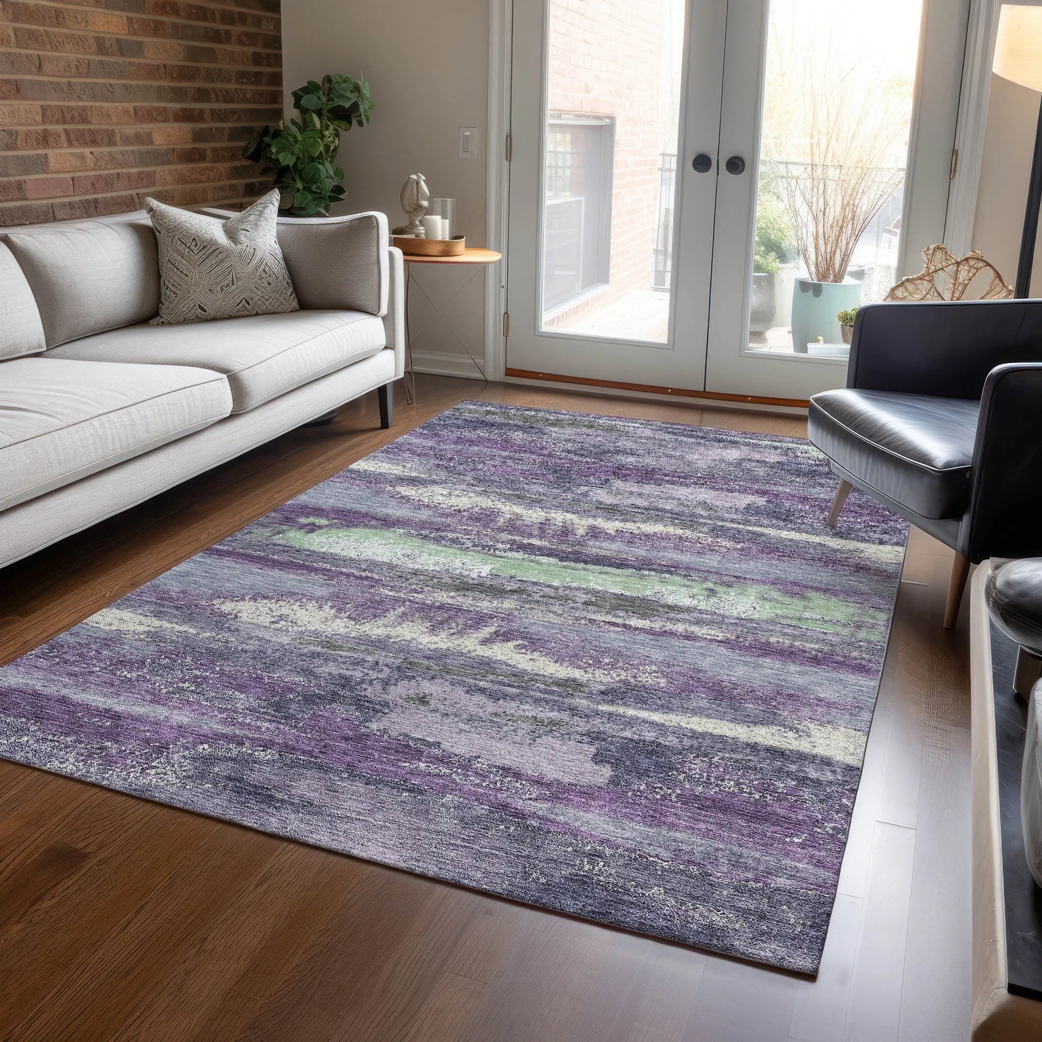 Machine Washable Indoor/ Outdoor Abstract Modern Chantille Rug