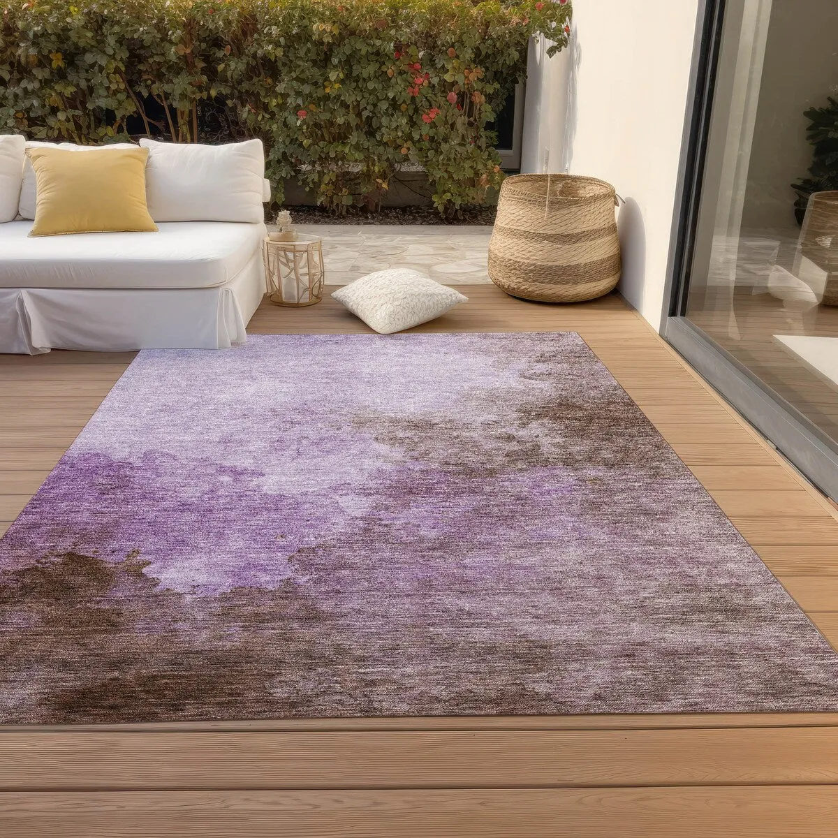 Machine Washable Indoor/ Outdoor Abstract Modern Chantille Rug