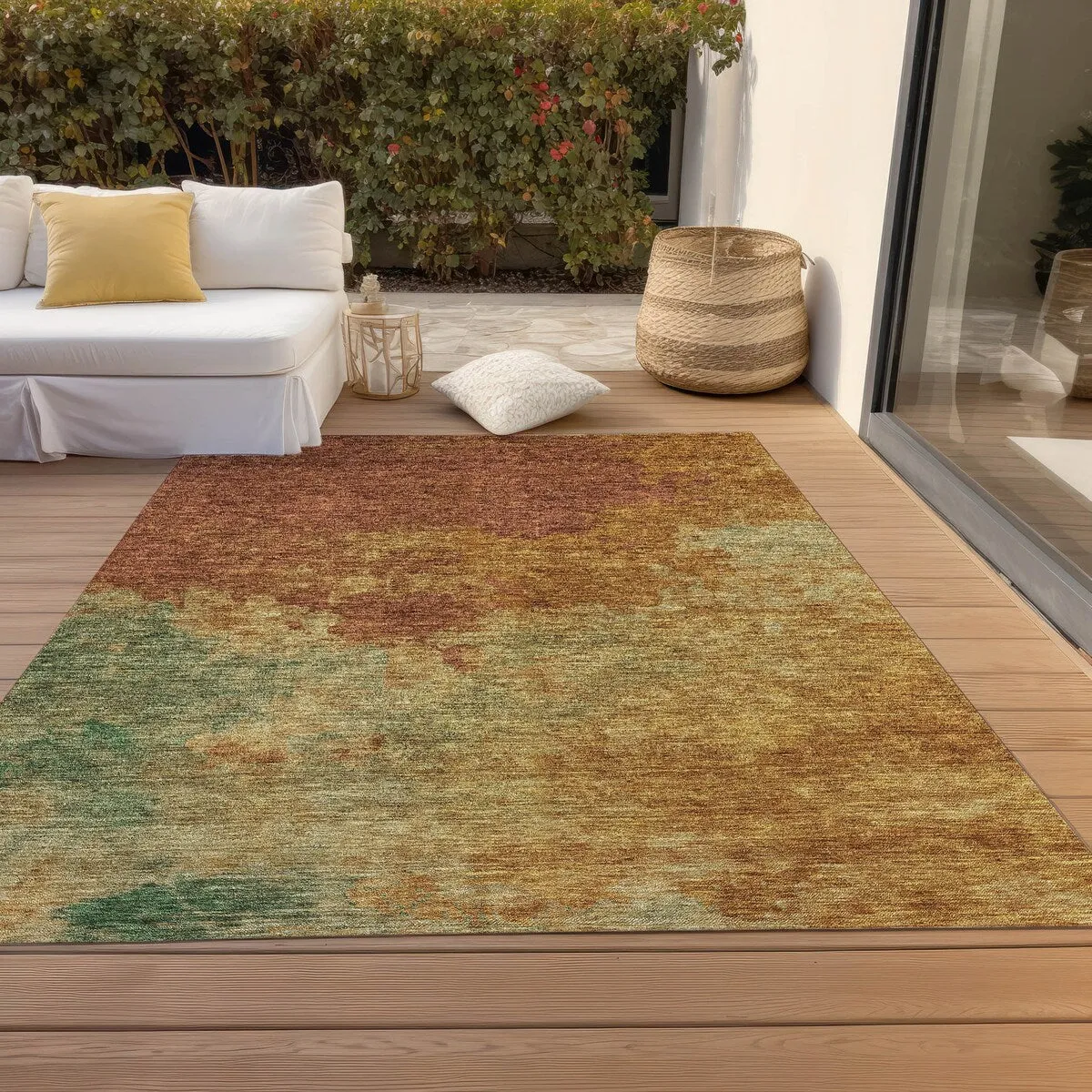 Machine Washable Indoor/ Outdoor Abstract Modern Chantille Rug