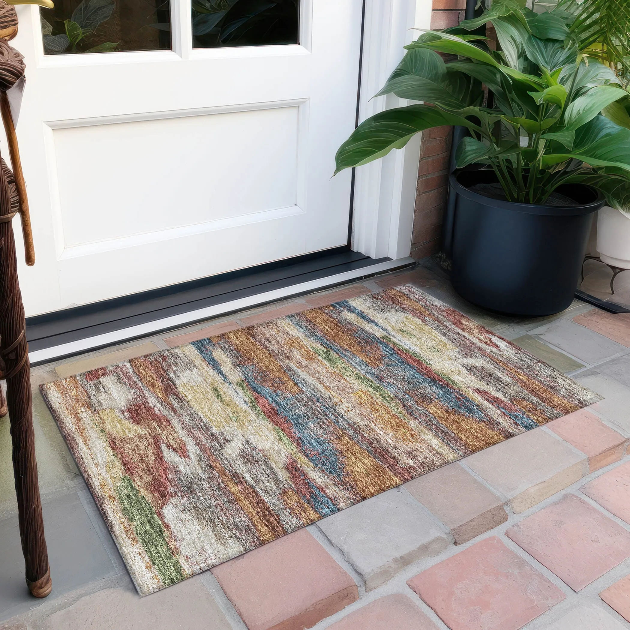 Machine Washable Indoor/ Outdoor Abstract Modern Chantille Rug