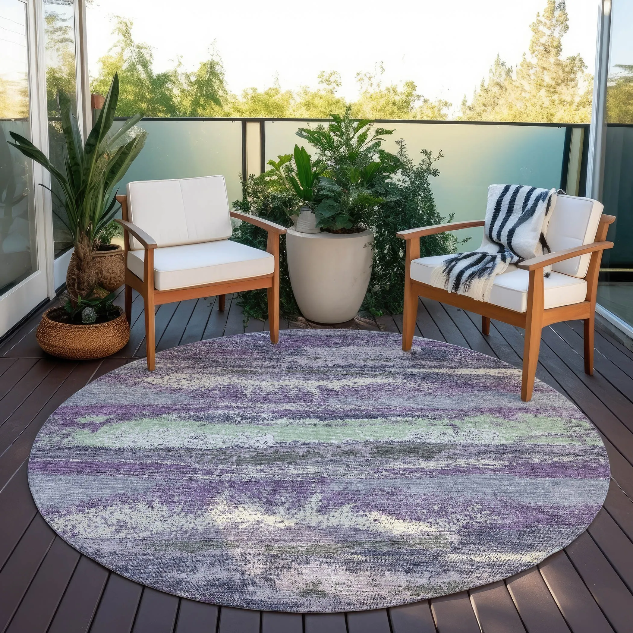Machine Washable Indoor/ Outdoor Abstract Modern Chantille Rug