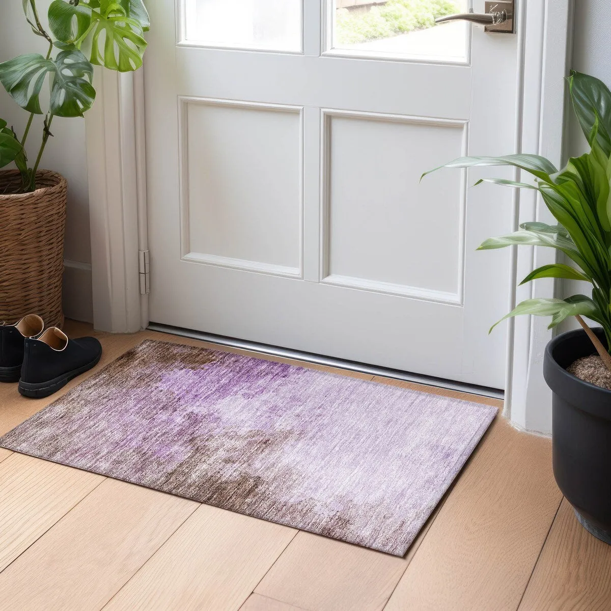 Machine Washable Indoor/ Outdoor Abstract Modern Chantille Rug