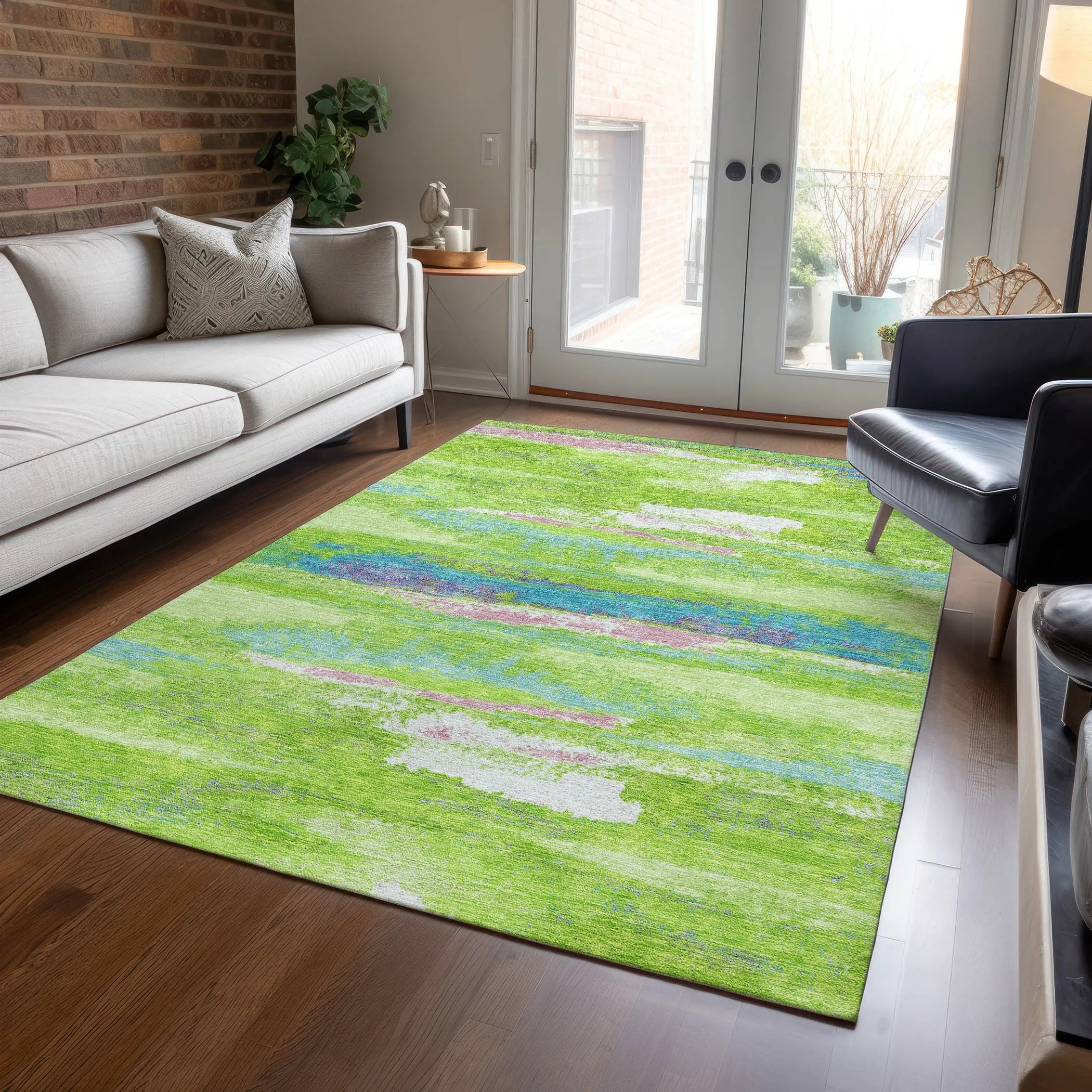 Machine Washable Indoor/ Outdoor Abstract Modern Chantille Rug