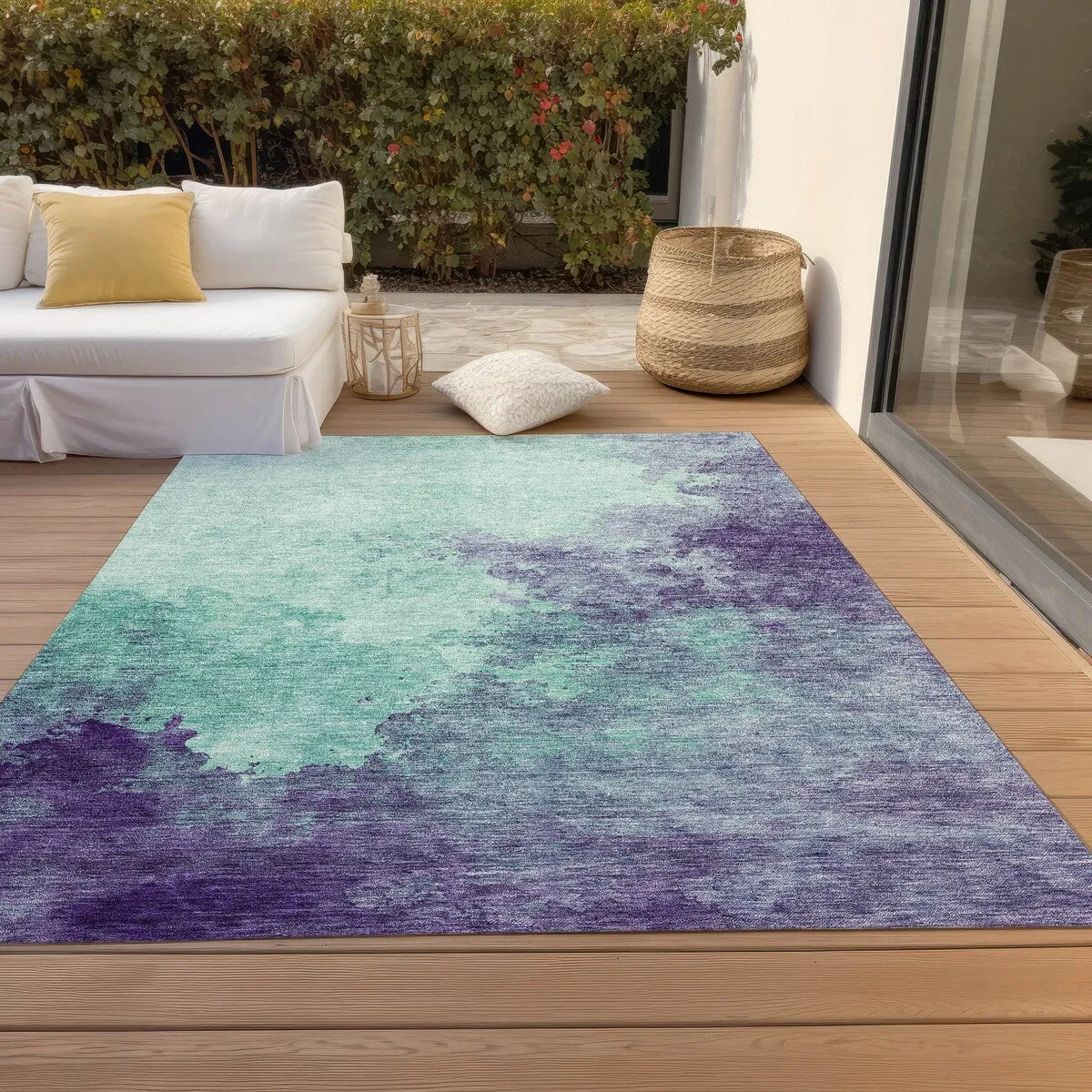 Machine Washable Indoor/ Outdoor Abstract Modern Chantille Rug