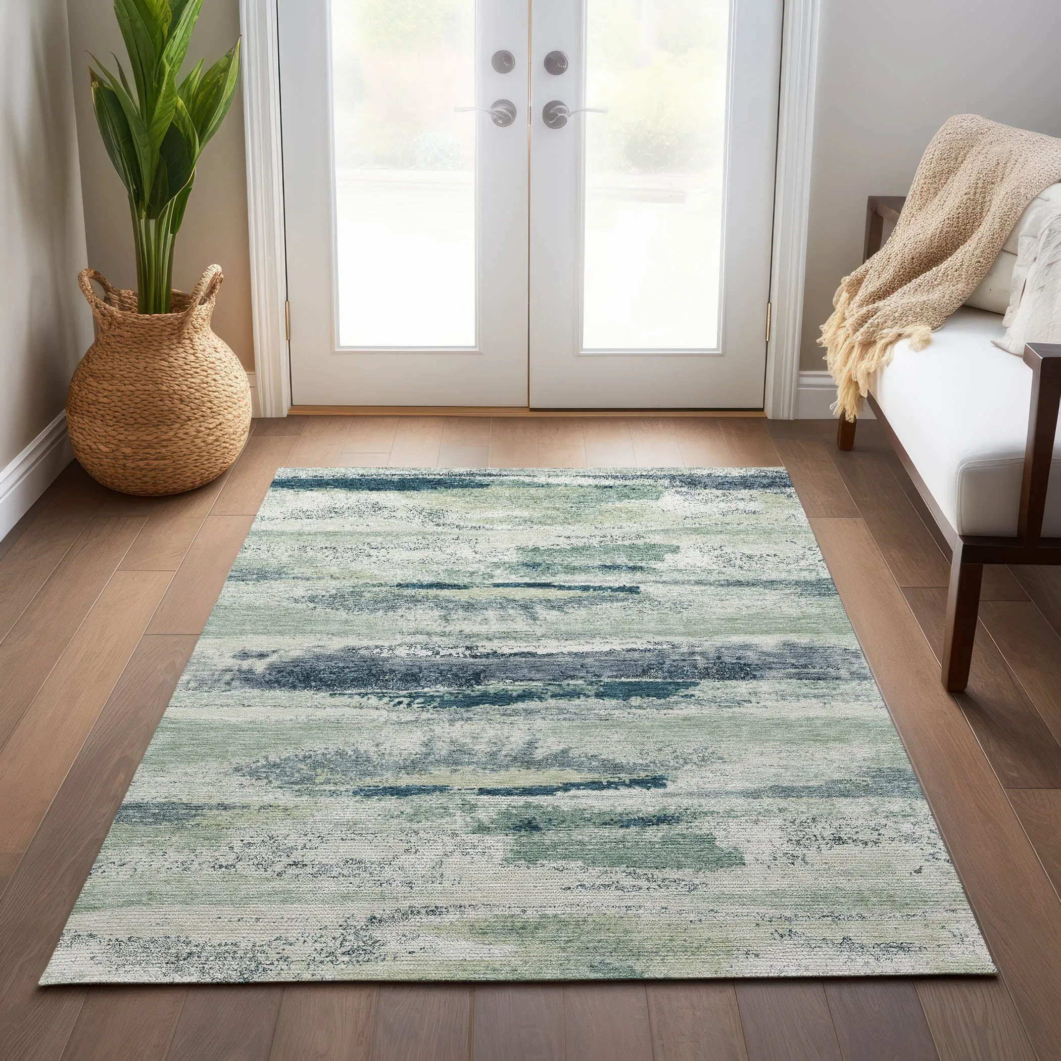 Machine Washable Indoor/ Outdoor Abstract Modern Chantille Rug