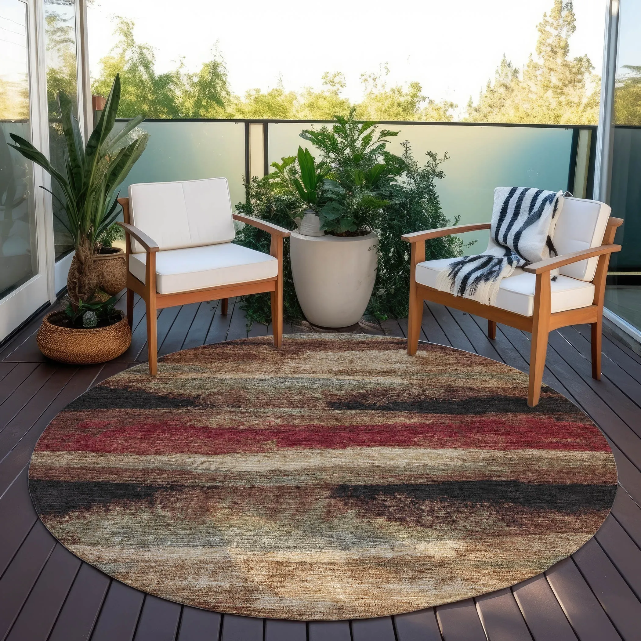 Machine Washable Indoor/ Outdoor Abstract Modern Chantille Rug