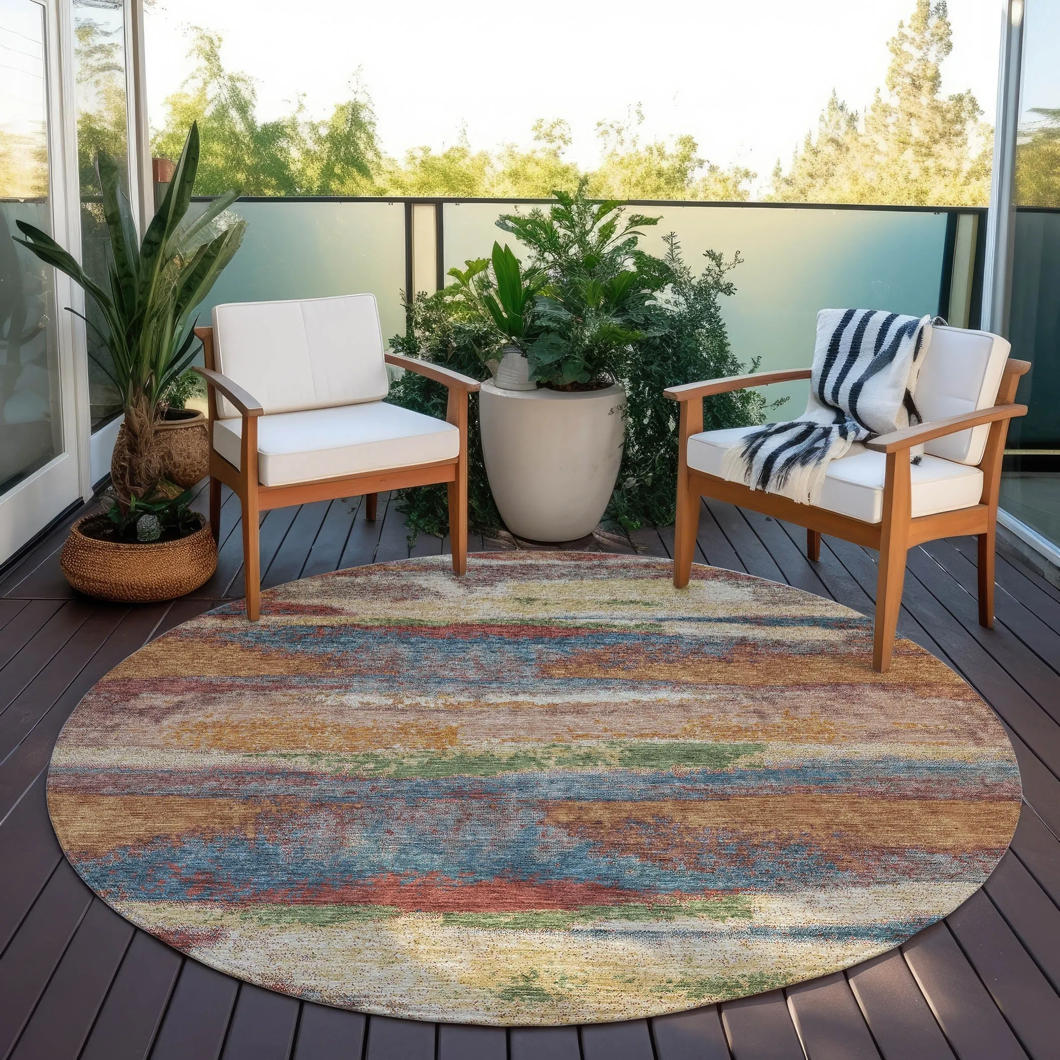 Machine Washable Indoor/ Outdoor Abstract Modern Chantille Rug
