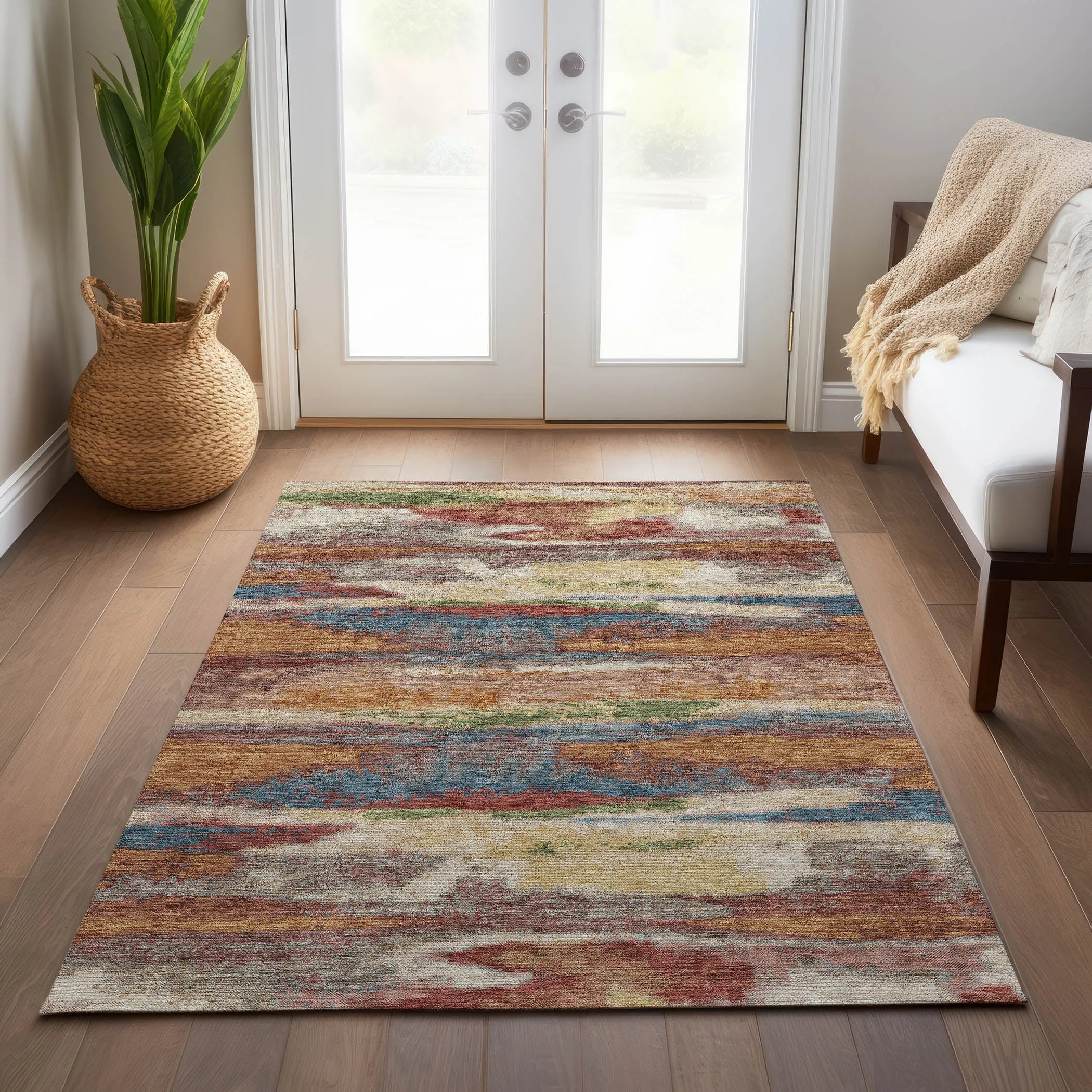 Machine Washable Indoor/ Outdoor Abstract Modern Chantille Rug
