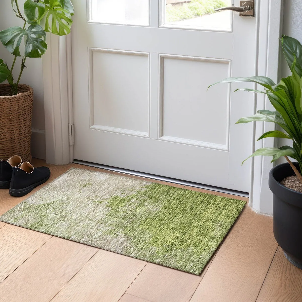 Machine Washable Indoor/ Outdoor Abstract Modern Chantille Rug