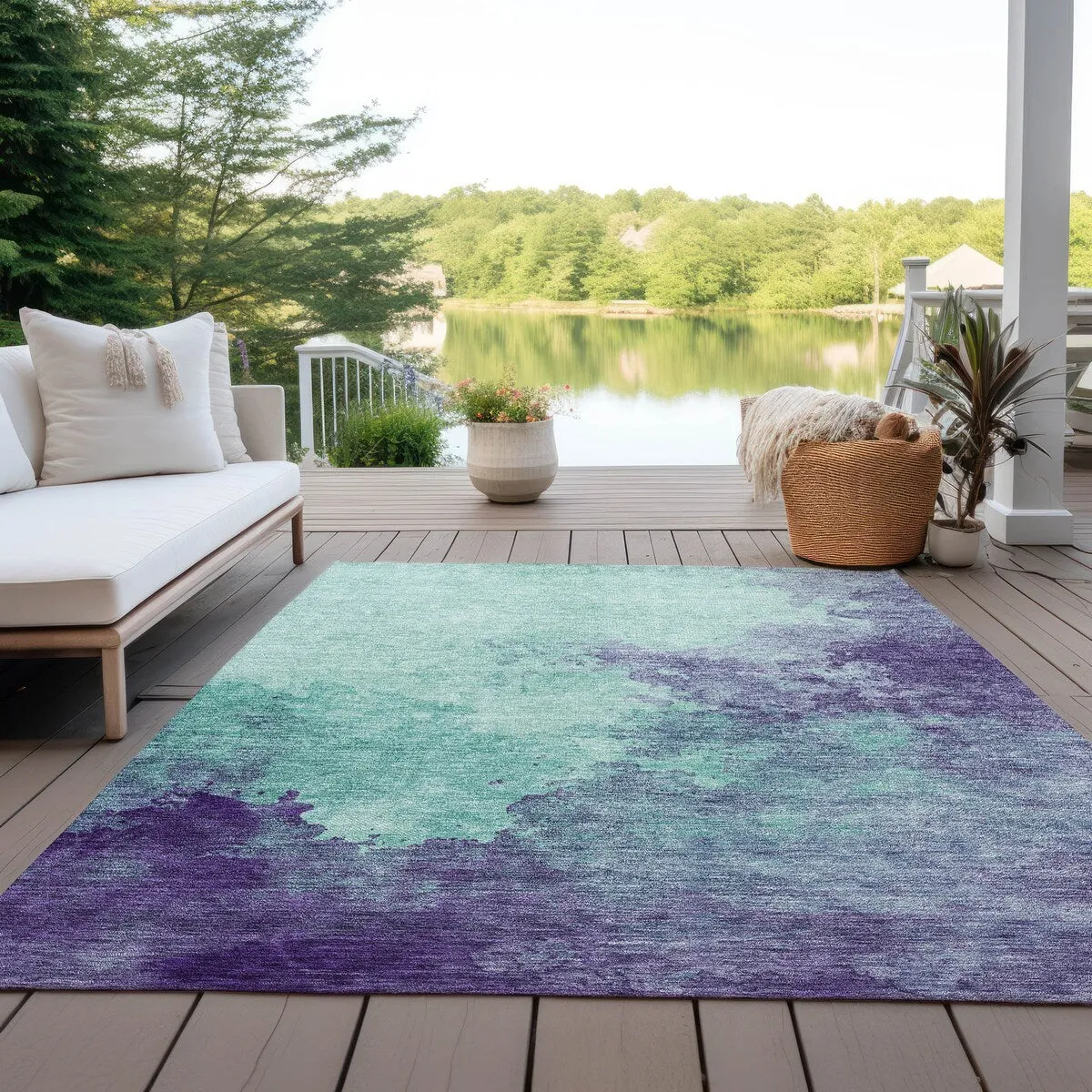 Machine Washable Indoor/ Outdoor Abstract Modern Chantille Rug