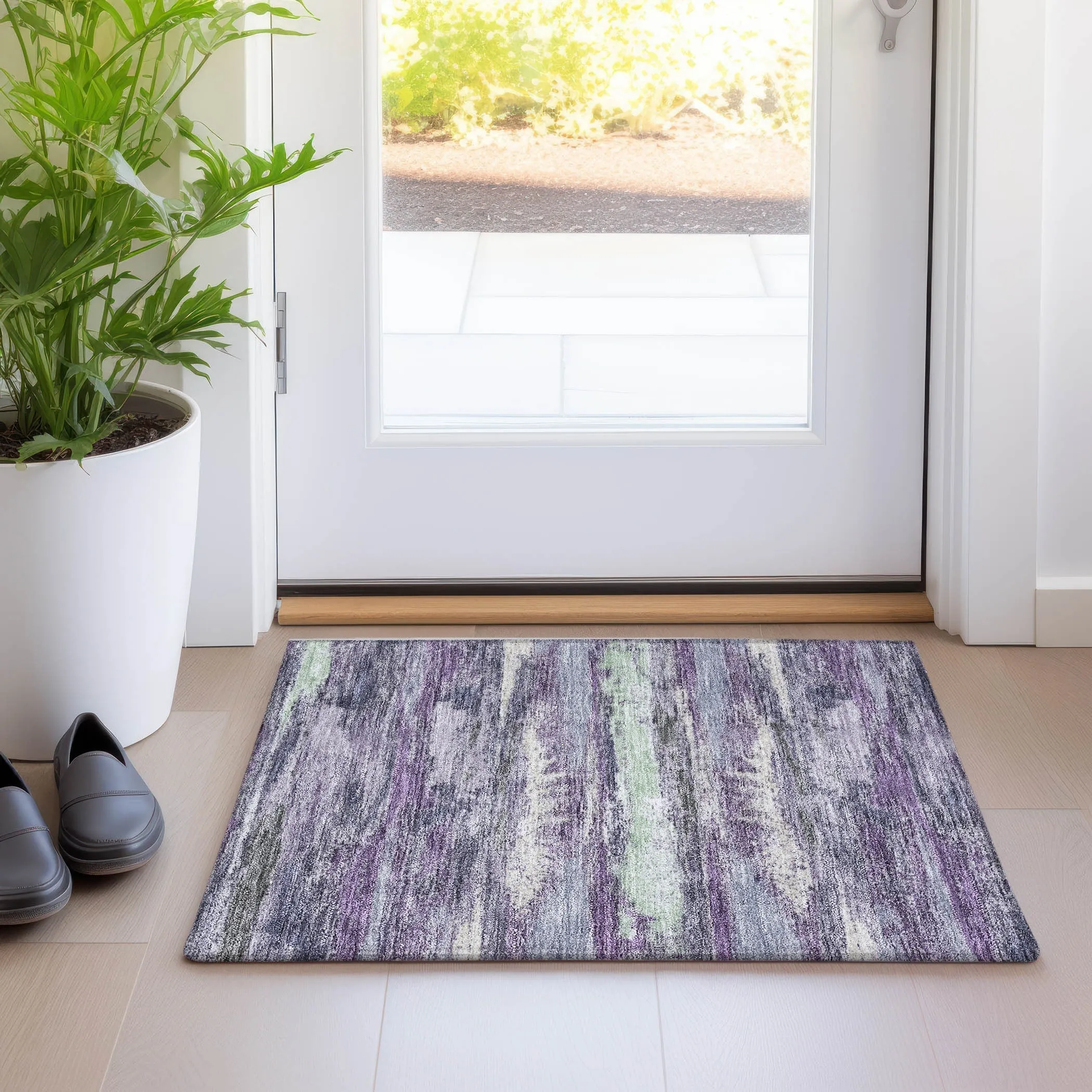 Machine Washable Indoor/ Outdoor Abstract Modern Chantille Rug