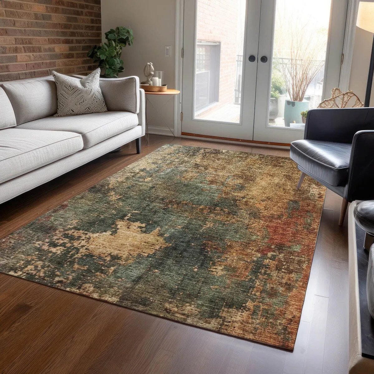 Machine Washable Indoor/ Outdoor Abstract Modern Chantille Rug