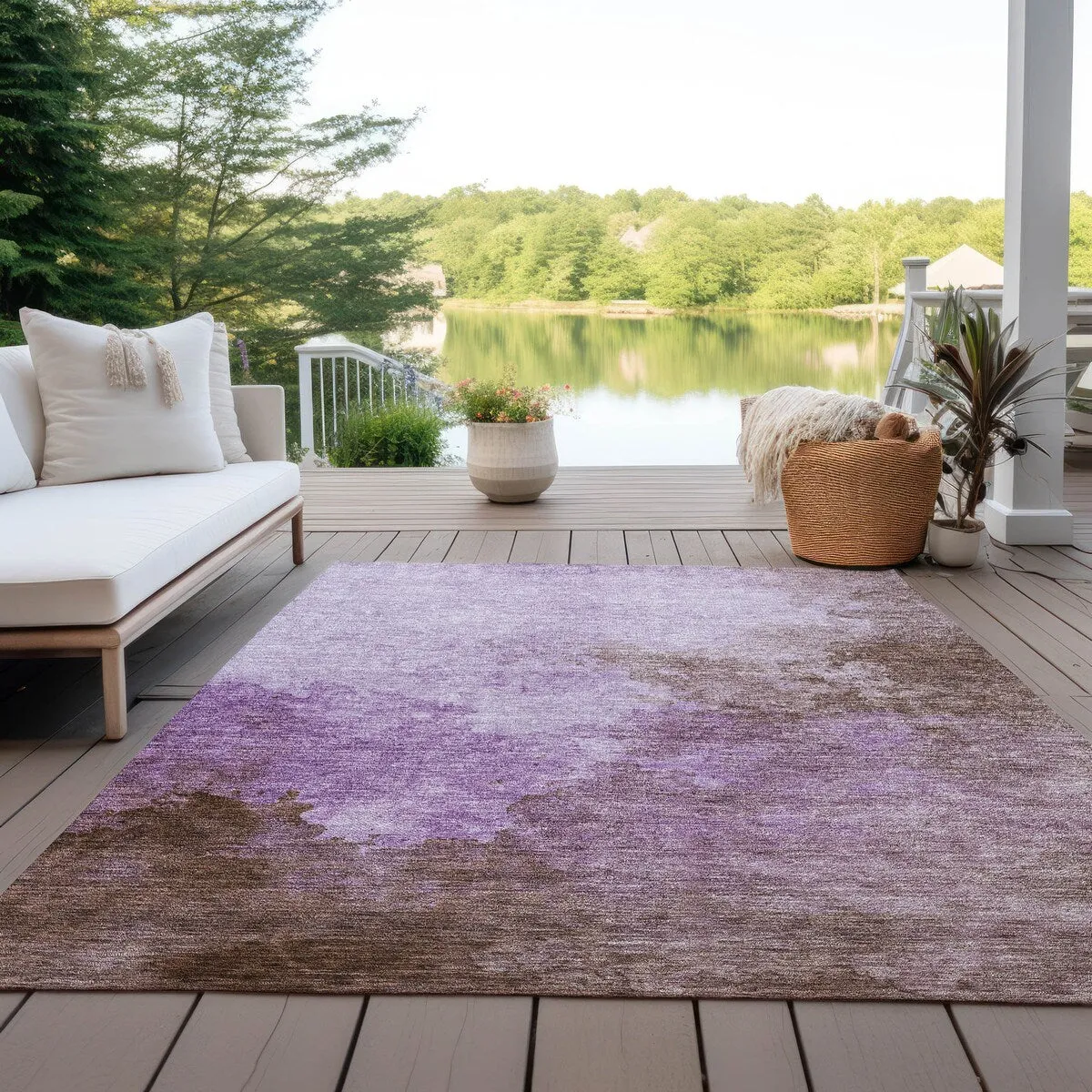 Machine Washable Indoor/ Outdoor Abstract Modern Chantille Rug