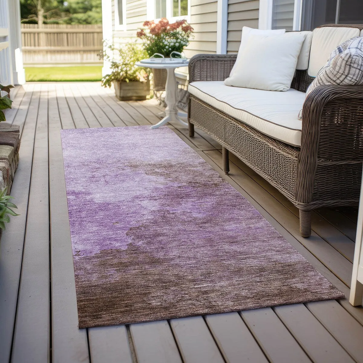 Machine Washable Indoor/ Outdoor Abstract Modern Chantille Rug