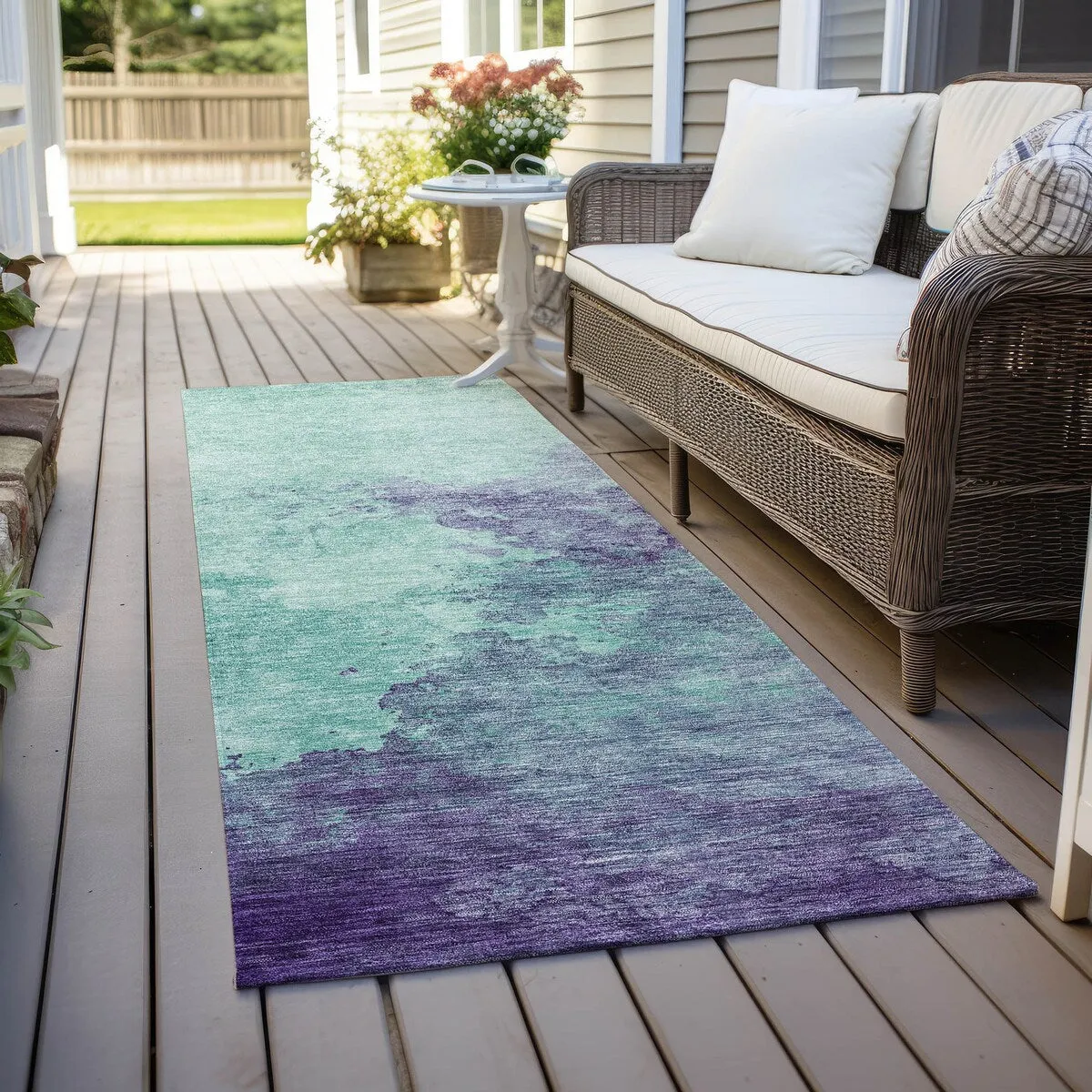 Machine Washable Indoor/ Outdoor Abstract Modern Chantille Rug
