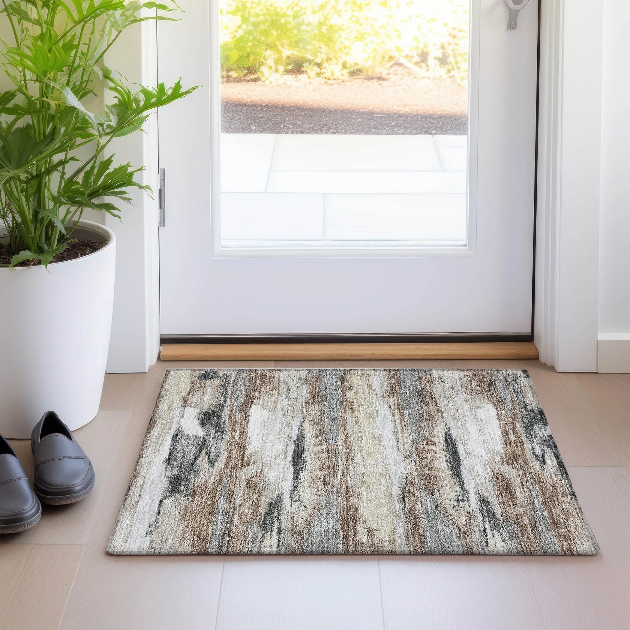 Machine Washable Indoor/ Outdoor Abstract Modern Chantille Rug