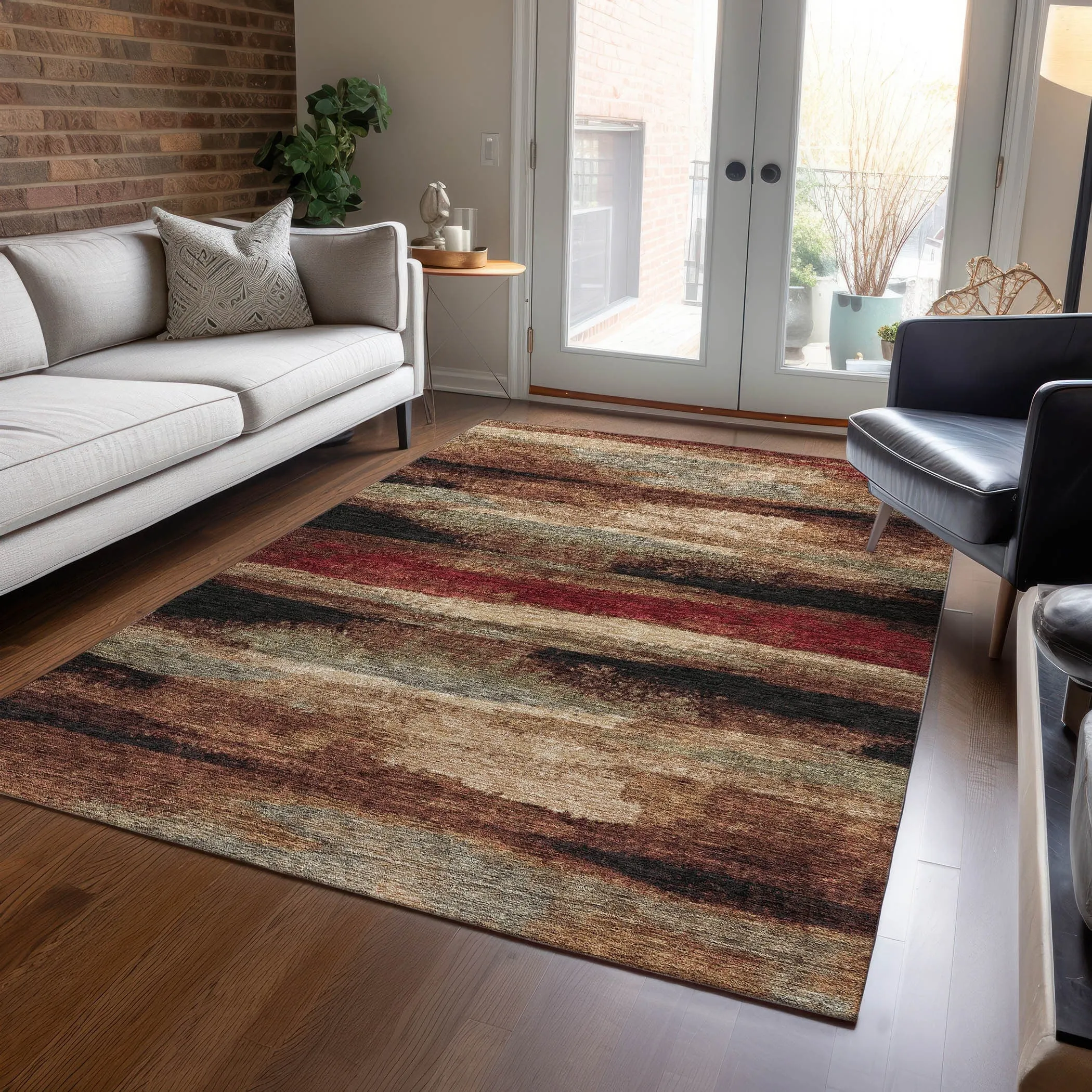Machine Washable Indoor/ Outdoor Abstract Modern Chantille Rug