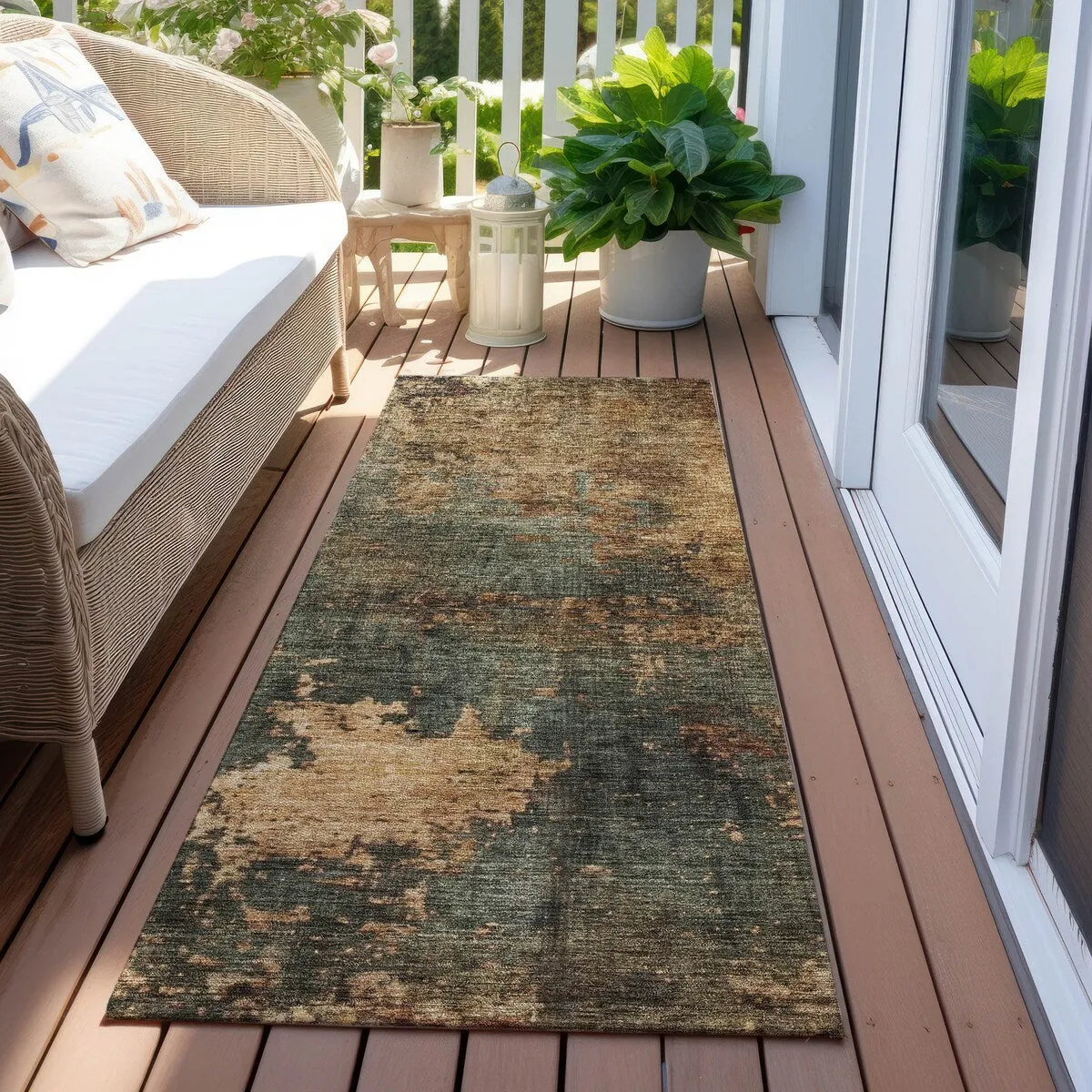 Machine Washable Indoor/ Outdoor Abstract Modern Chantille Rug