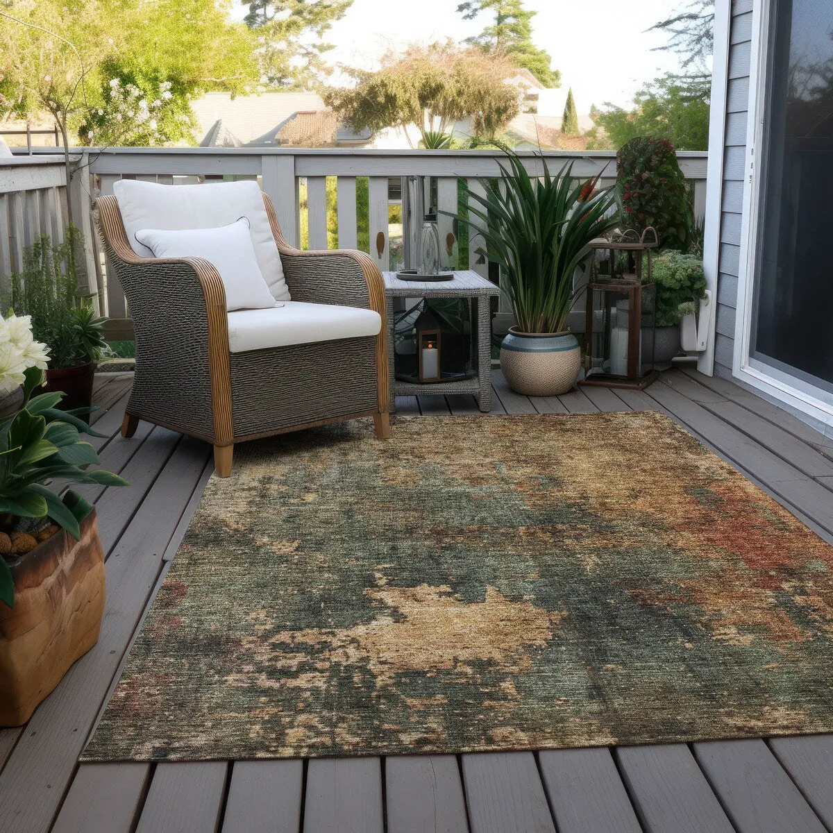 Machine Washable Indoor/ Outdoor Abstract Modern Chantille Rug